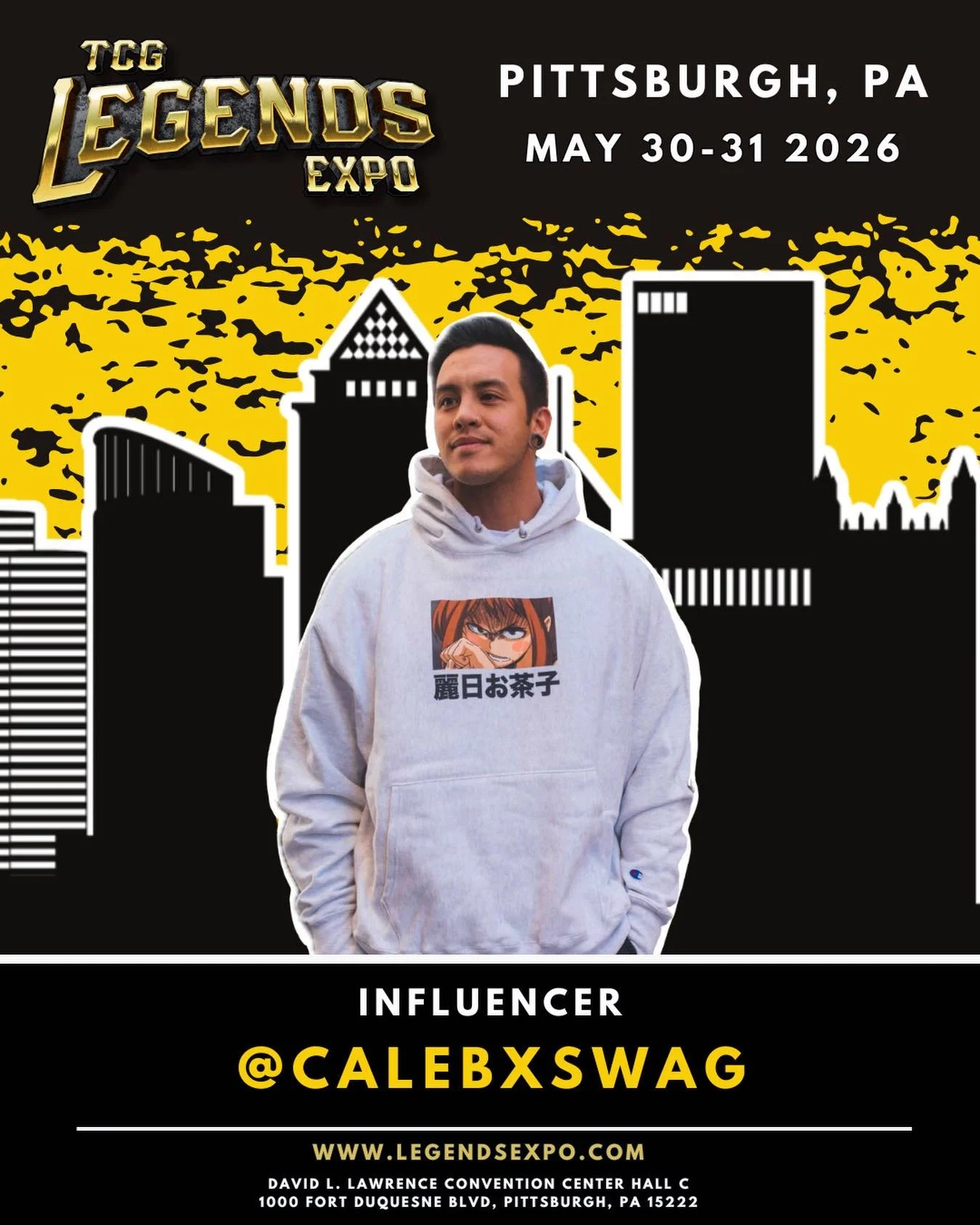 🚨 SPECIAL GUEST ANNOUNCEMENT 🚨

The Collab King is coming to Pittsburgh! 👑🔥

We are THRILLED to welcome @calebxswag to TCG Legends Expo! Caleb is a TCG content creator and influencer with over 220K followers on TikTok and 114K on Instagram, bring