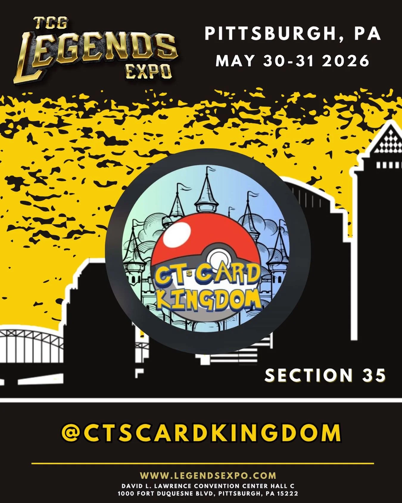 Our show wouldn&rsquo;t be possible without the support of our amazing vendors! 🙌✨

We are so excited to welcome @ctscardkingdom to TCG Legends Expo in Pittsburgh at Section 35! Come find them on the floor and see what treasures they&rsquo;ve brough