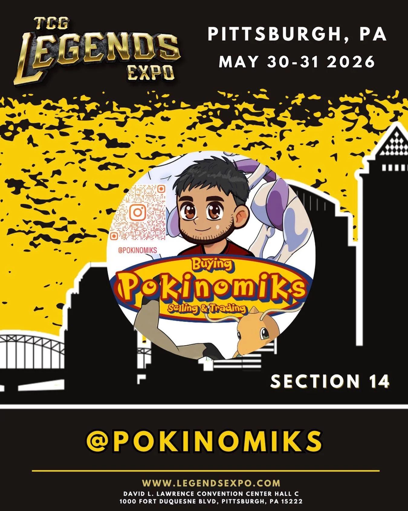 Our show wouldn&rsquo;t be possible without the support of our incredible vendors! 🙌✨

We are so excited to welcome @pokinomiks to TCG Legends Expo in Pittsburgh at Section 14! Buying, selling, and trading is the name of the game, come swing by and 