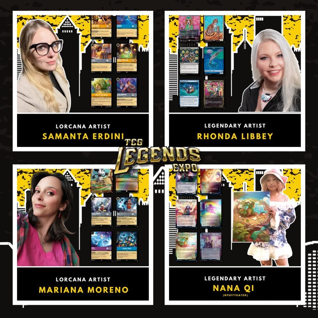 🚨 ARTIST SPOTLIGHT 🚨

Four legendary artists. One incredible show. 🎨✨

We are THRILLED to have Samanta Erdini (@erdiniart), Rhonda Libbey (@rhondalibbey), Mariana Moreno (@marianamoreno_a), and Nana Qi (@puffygator) all joining us at TCG Legends E