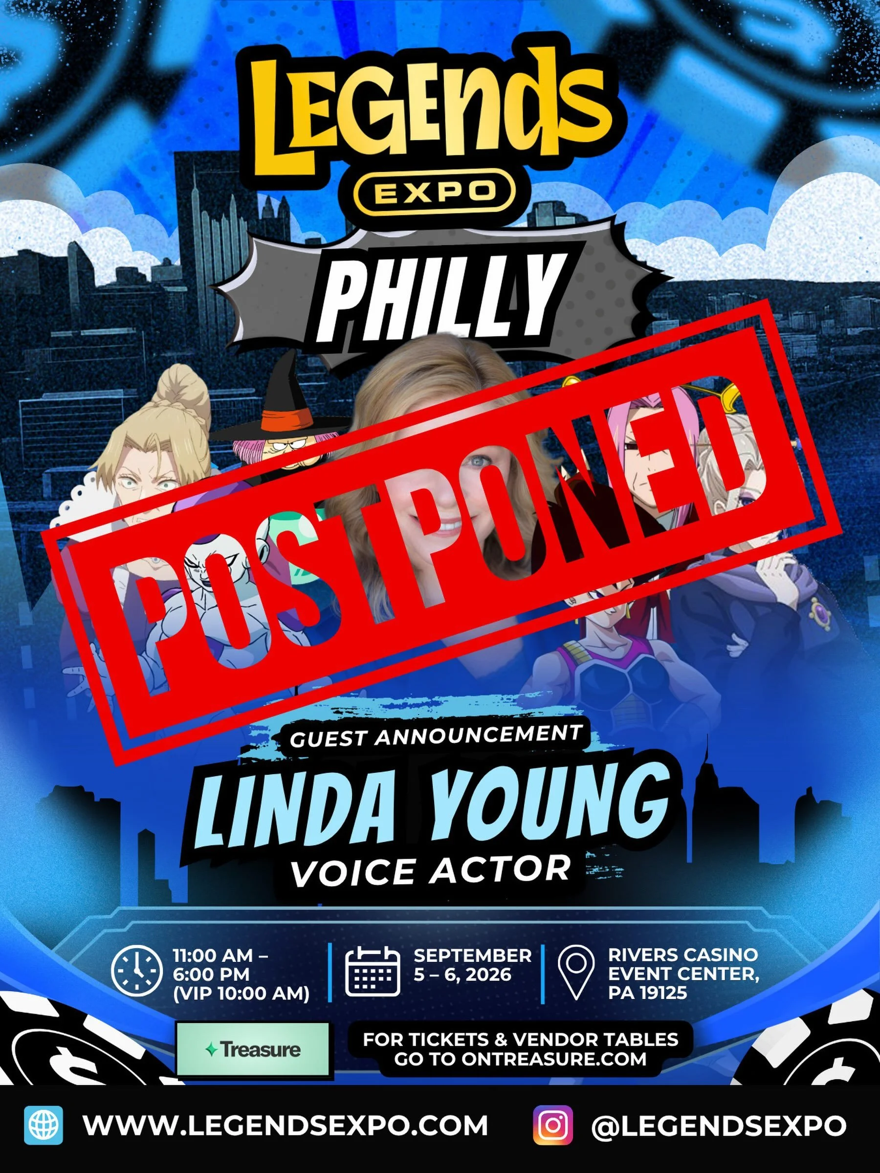 An update regarding Legends Expo Philly. Due to personal reasons, Linda Young will not be able to join us at this event. She sends her sincere apologies for any inconvenience and looks forward to joining us at a future Legends Expo.

Thank you for un