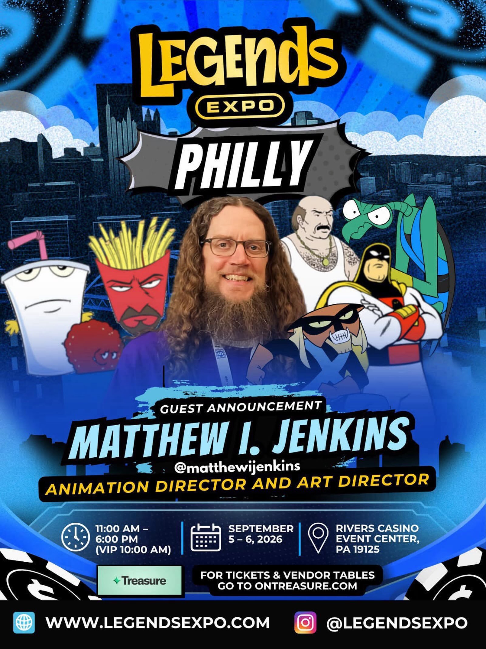 THRILLED to announce Matthew I. Jenkins is joining us at Legends Expo Philly!

Matthew is an Animation Director and Art Director, known for his work on shows like Aqua Teen Hunger Force and Space Ghost Coast to Coast. Come meet him and see his art in