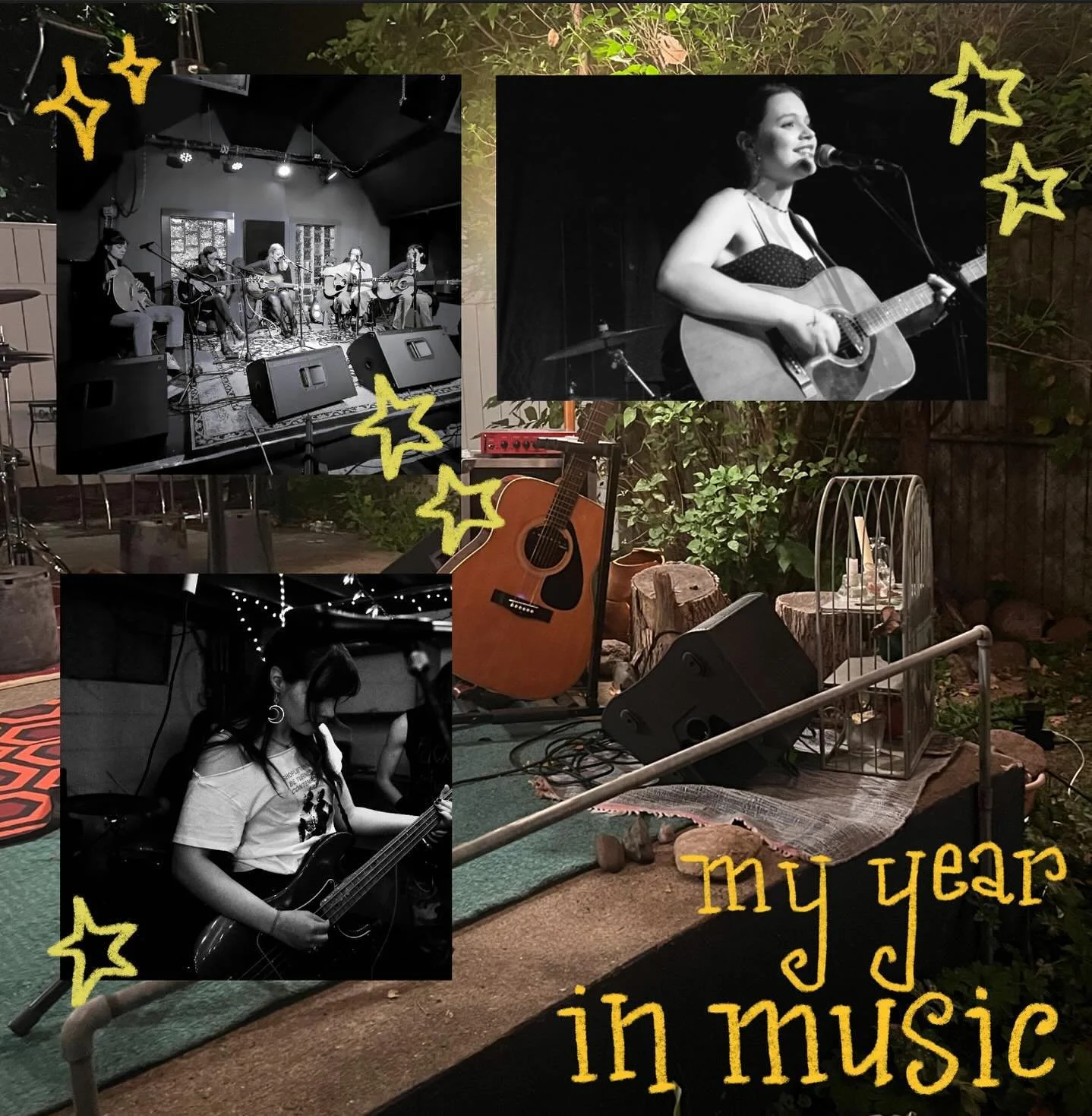 2024! year of rock n roll

some highlights: 
- was a girls music camp coach over the summer with @she_rock_she_rock 
- released (2) singles 
- played (26) shows 
- went on tour as a bass player in a metal band 
- met awesome musicians 
- played with 