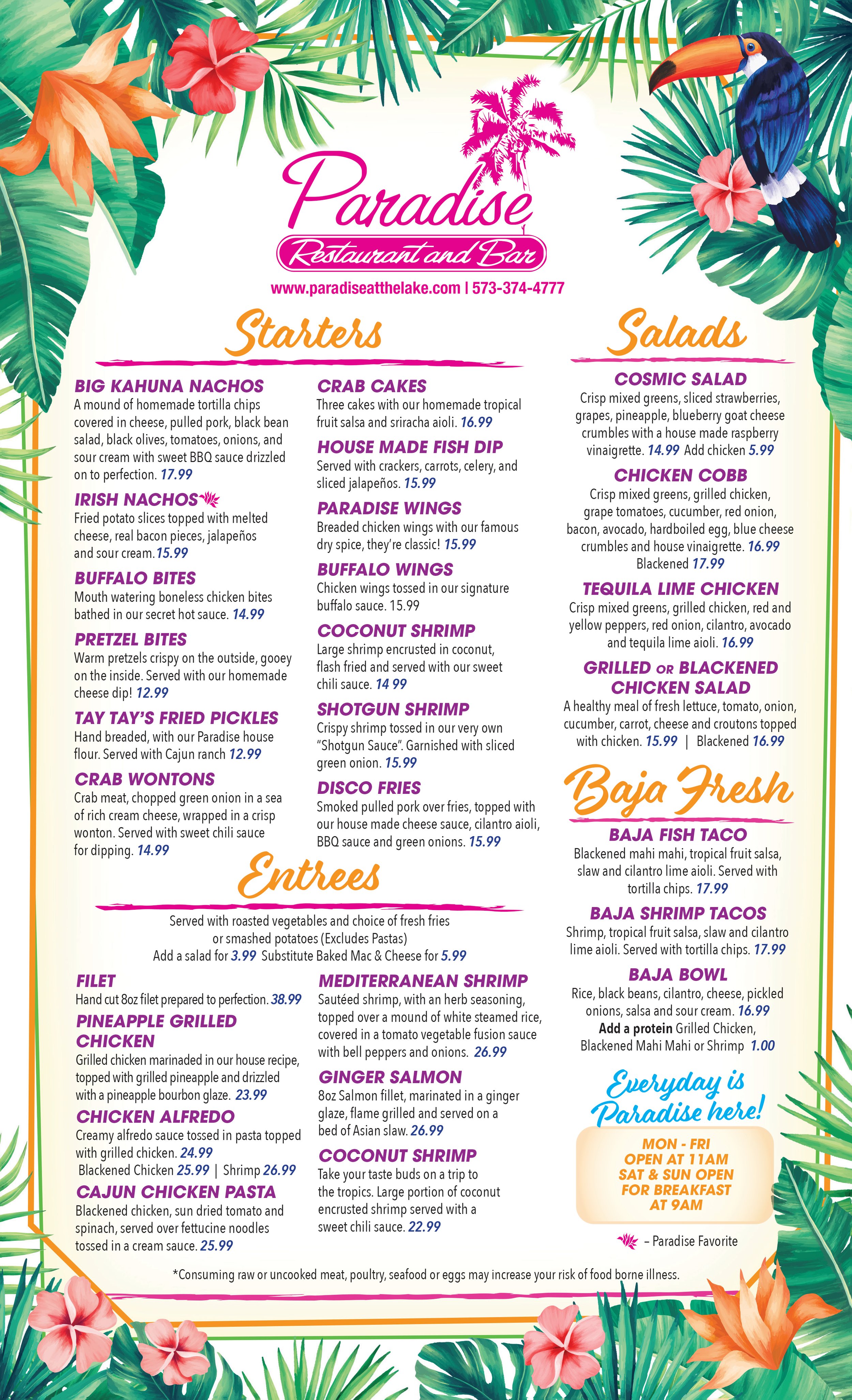 Paradise menu deals