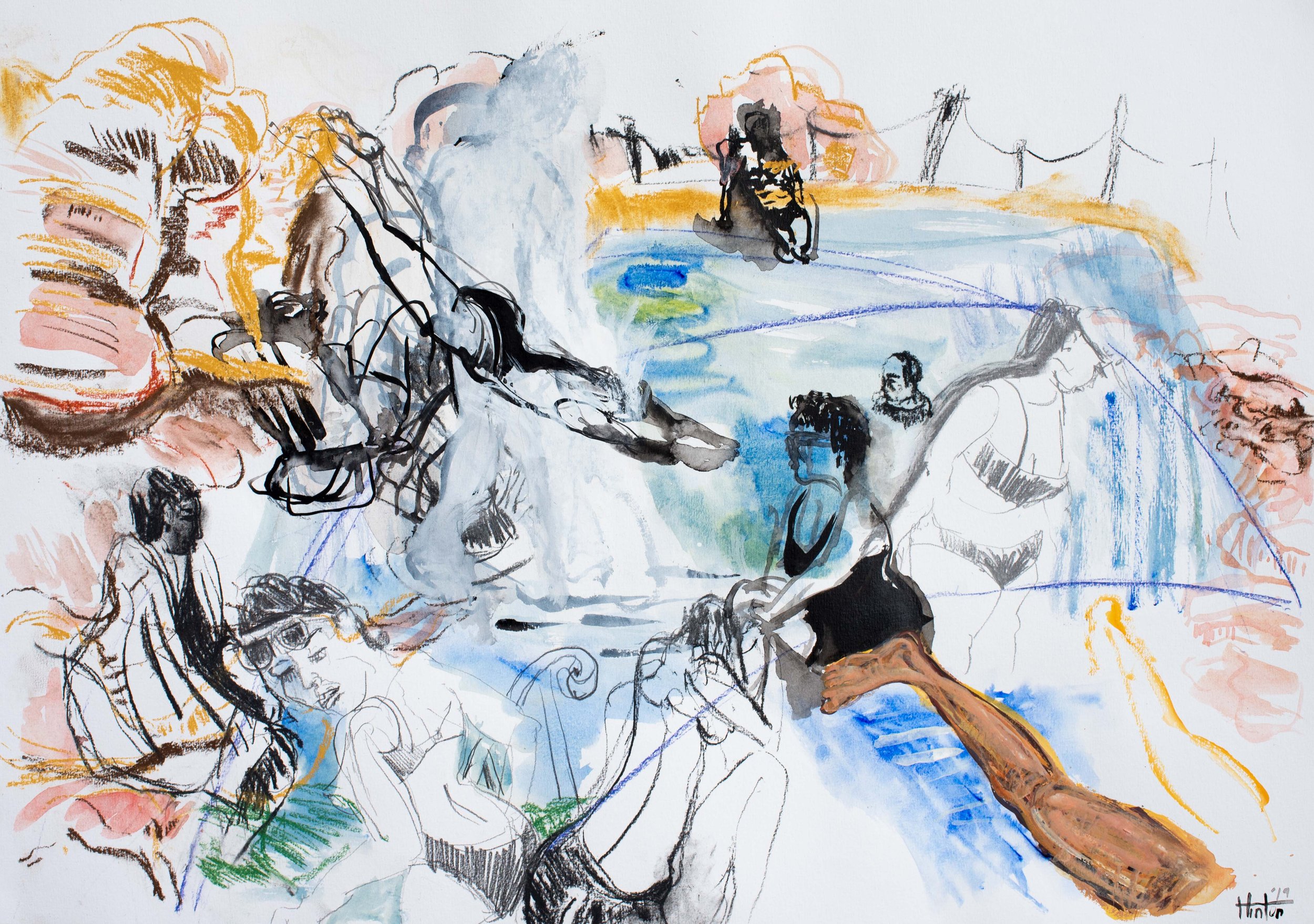 Mahon Pool
ink, wash, graphite, charcoal, conte crayon, watercolour and gouache on paper
42 x 60 cm
2019
Sold