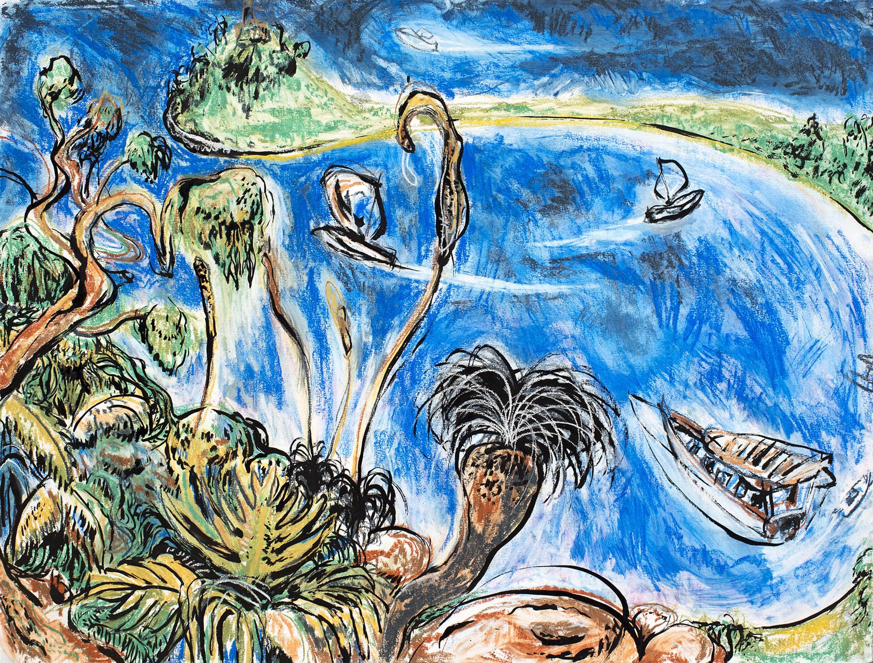 Barrenjoey Head from Resolute Track III
oil pastel and ink on paper
41 x 61 cm
2018
Sold