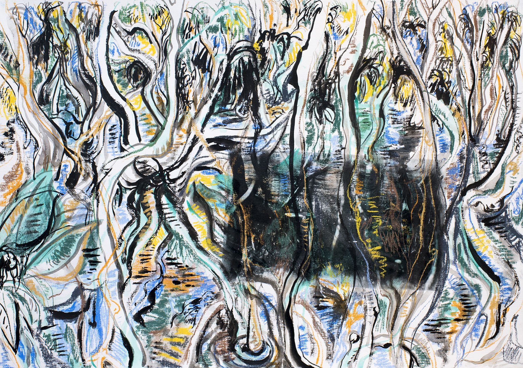 Mangroves, Towra Point
ink, wash, gouache, oil pastel and solarplate etching on paper
42 x 59 cm
2018
$250