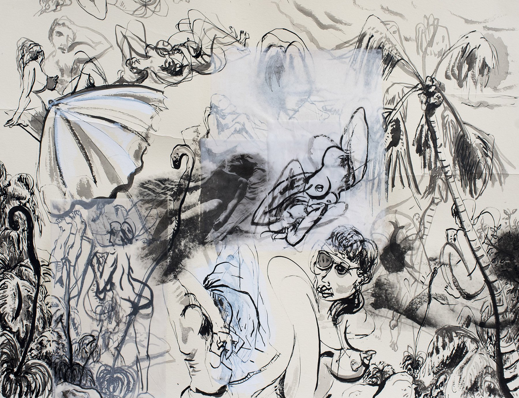 Resolute Beach
ink, wash, gouache, solarplate etching, tracing paper and glassine on paper
50 x 65 cm
2018
Sold