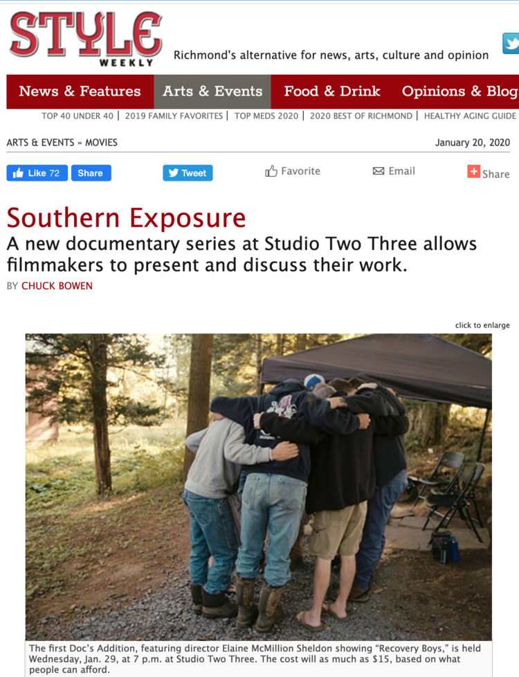 Southern Exposure: A new documentary series at Studio Two Three allows filmmakers to present and discuss their work. 