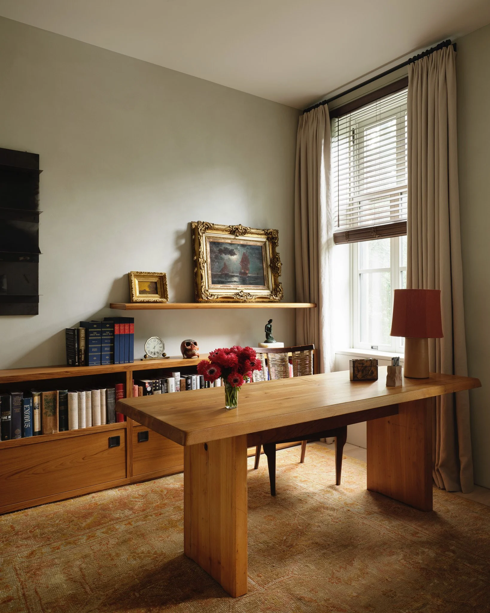 wooden desk and office space in a West Village townhouse by JG Neukomm Architecture