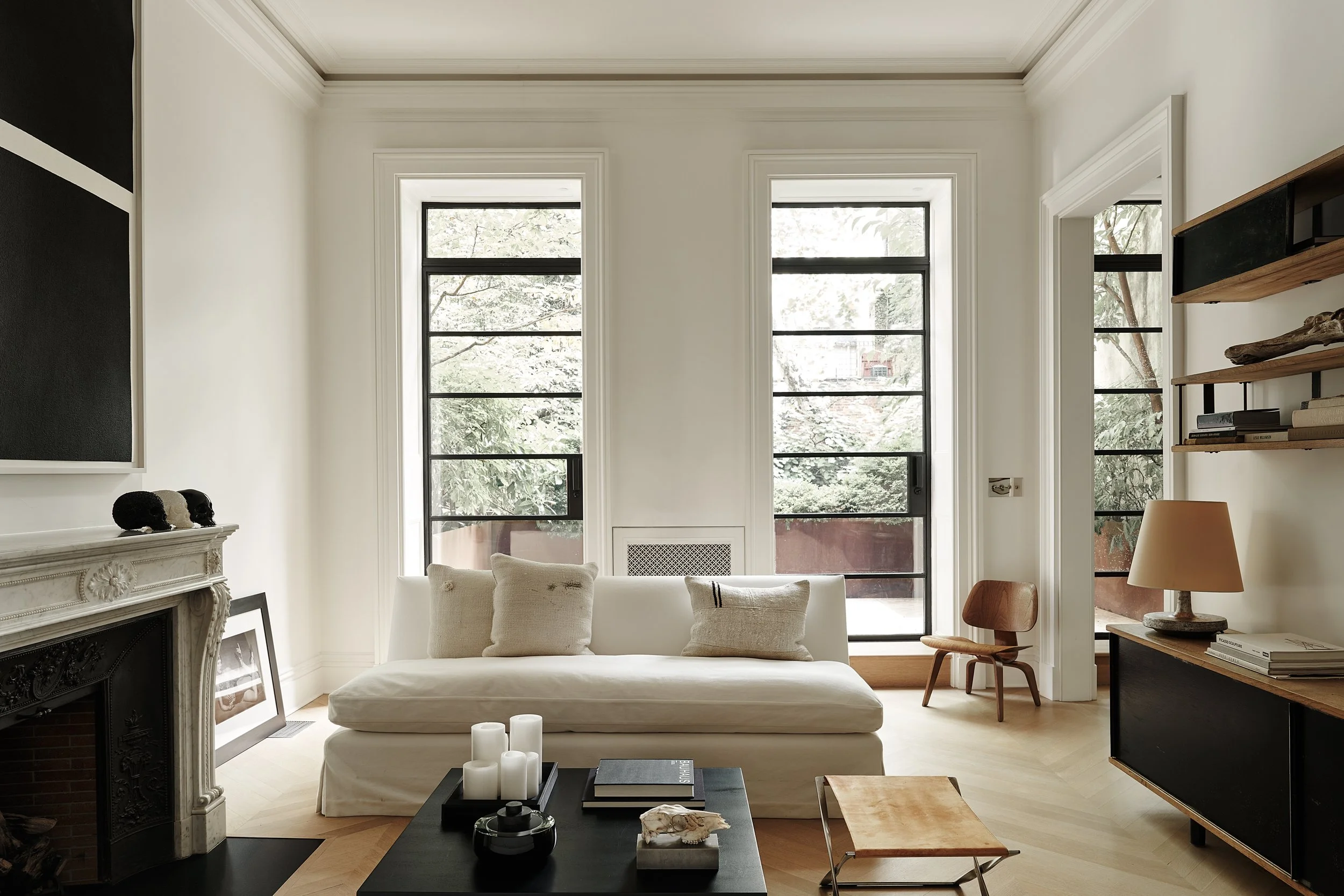 minimalist modern living room scape in a west village townhouse by JGNA
