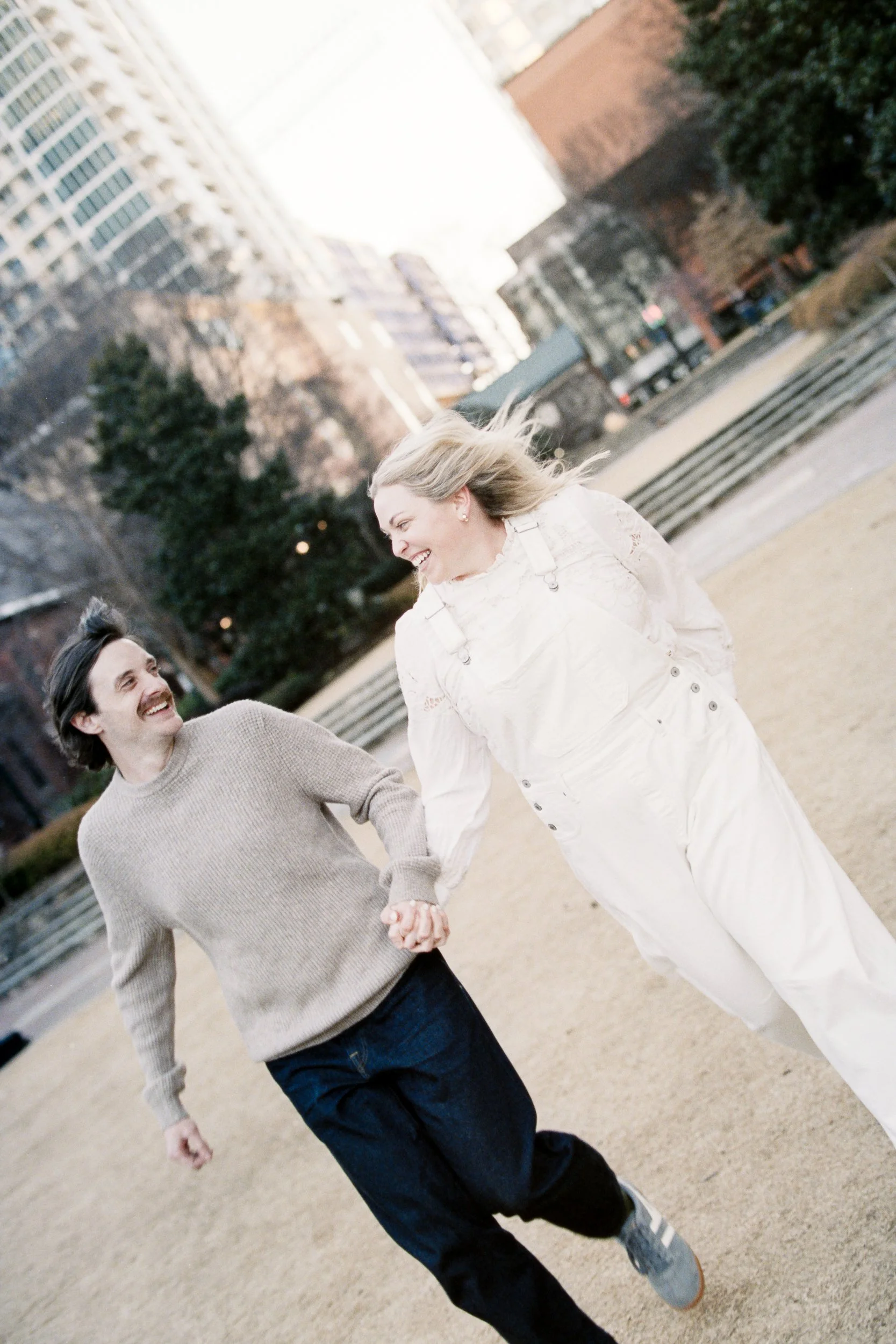 Film Engagement Photos on The Green Uptown Charlotte St Peter Catholic Church