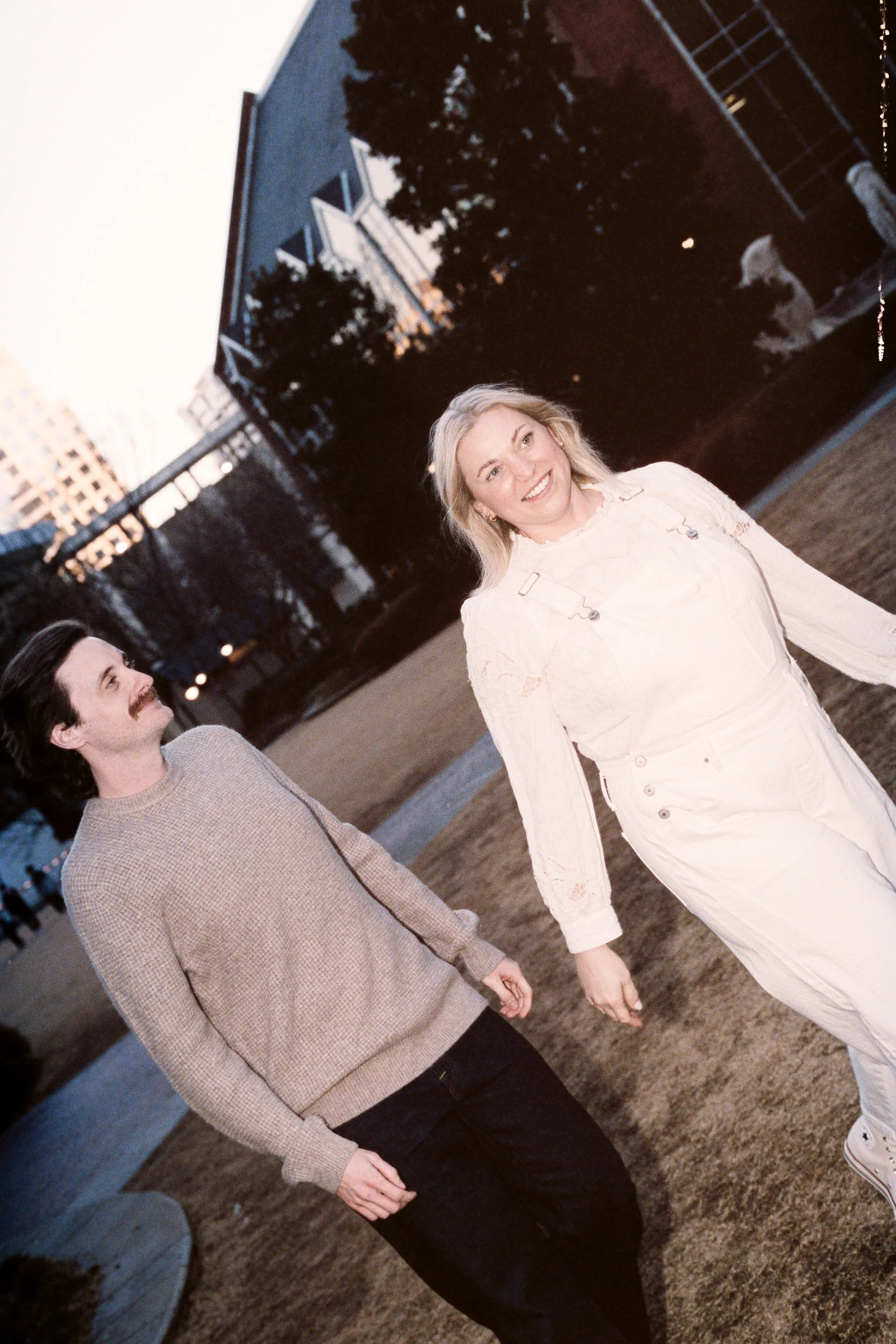 Film Engagement Photos on The Green Uptown Charlotte St Peter Catholic Church