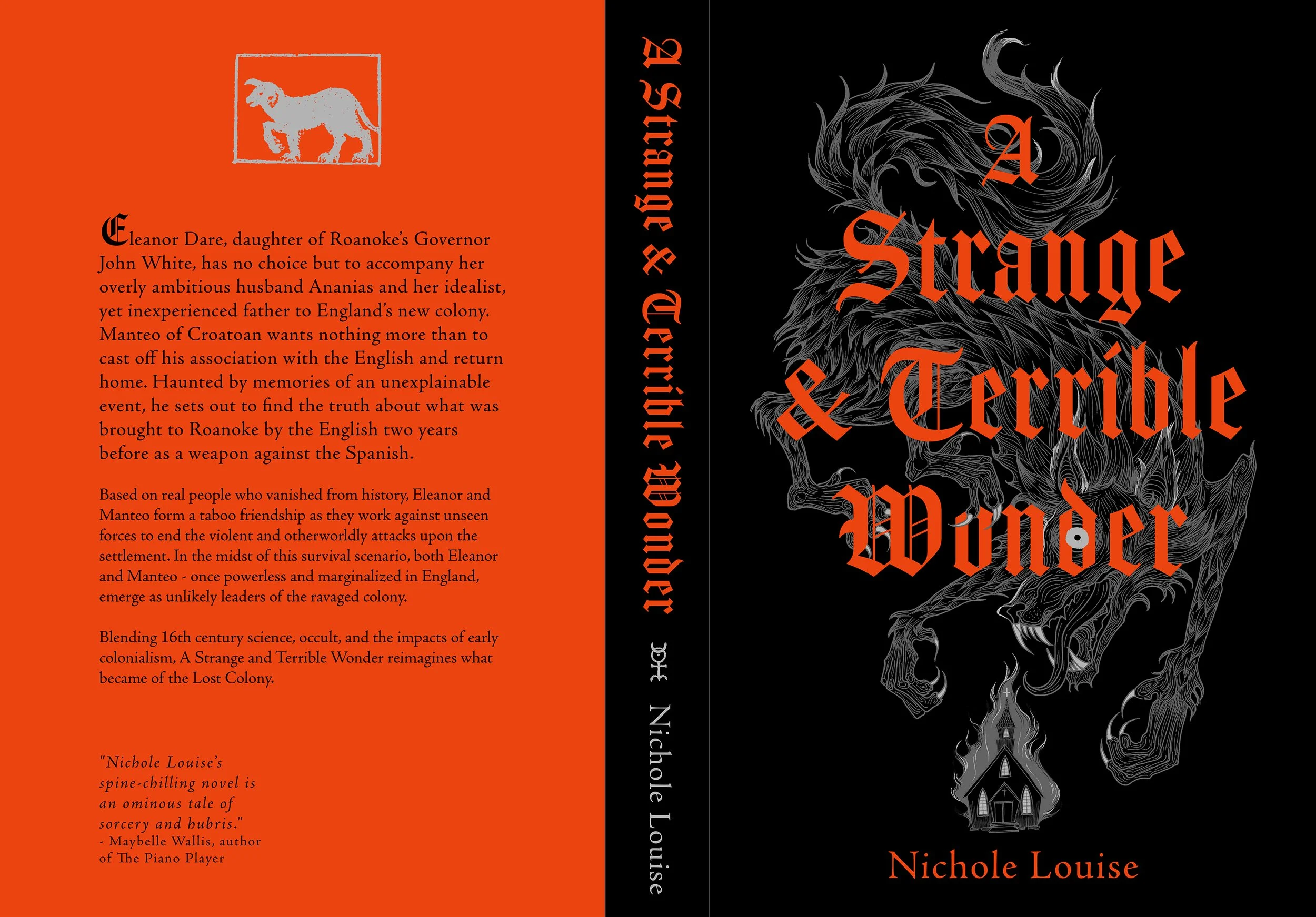 'A Strange & Terrible Wonder' by Nichole Louise, gothic horror book cover sleeve design & illustration