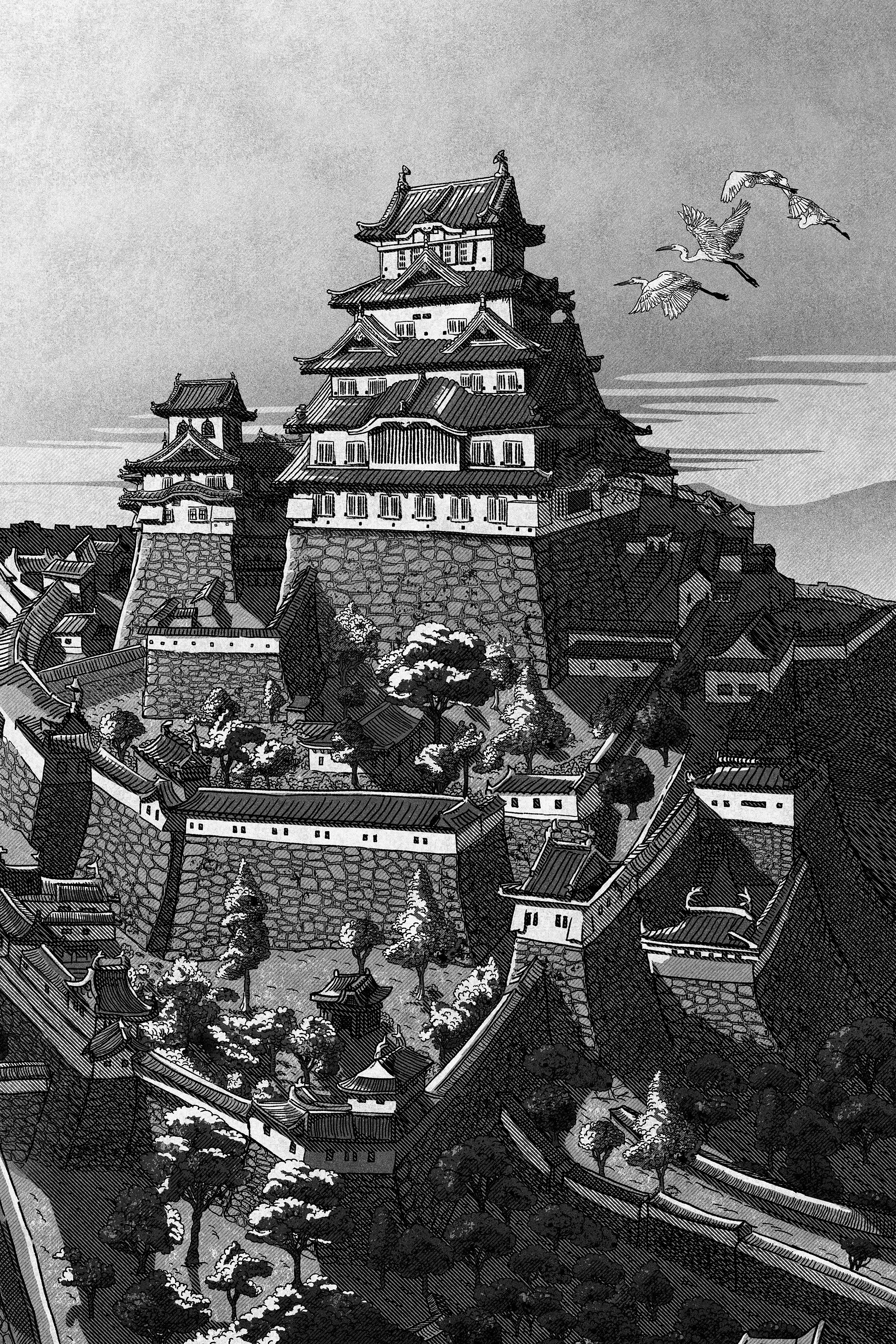 Head of Zeus - 'Castles: A Fortified History of the World', Dan Jones, Himeji Castle Publishing Illustration