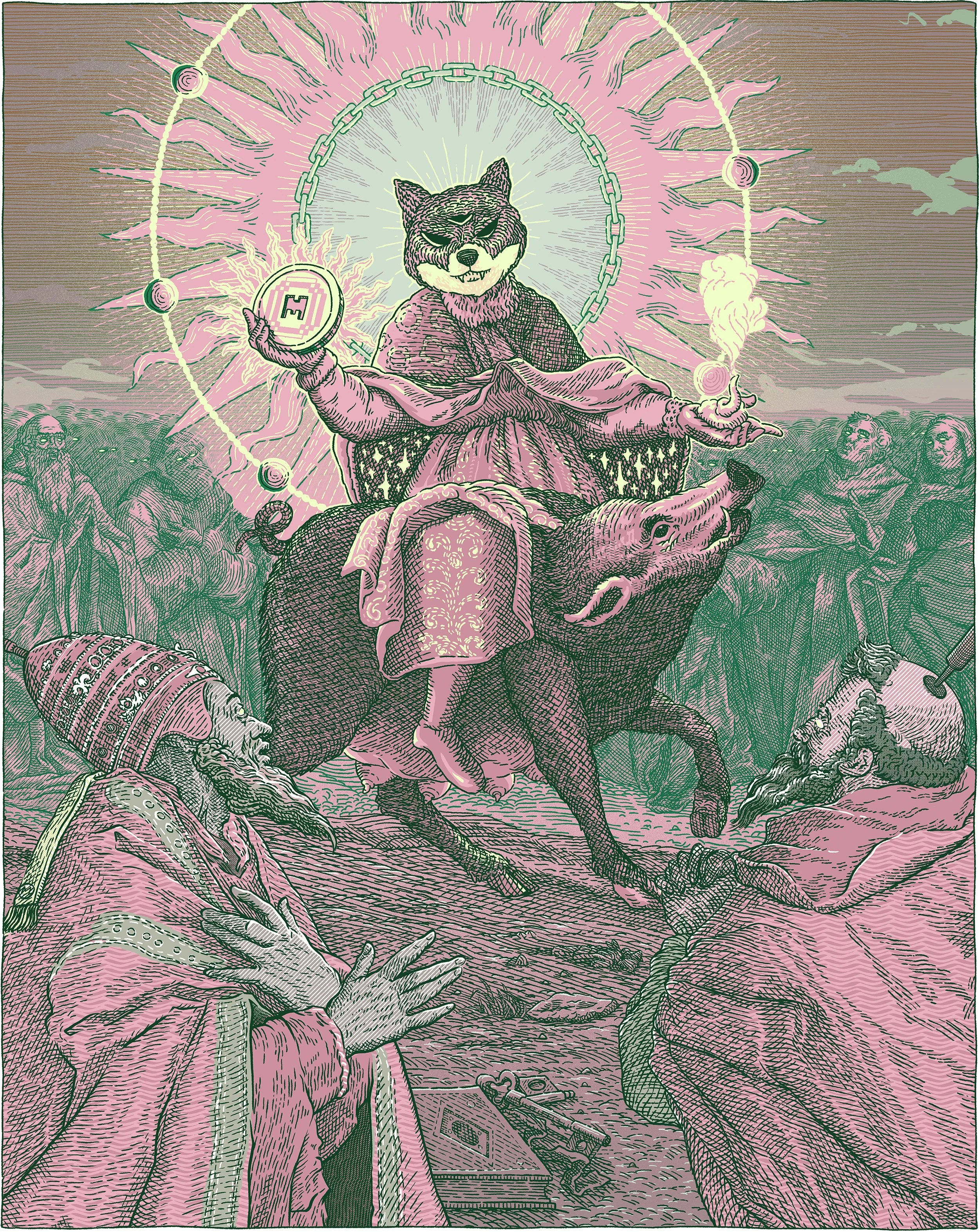 Usedcase Crypto Magazine, 'The Art of the Shrill', editorial illustration