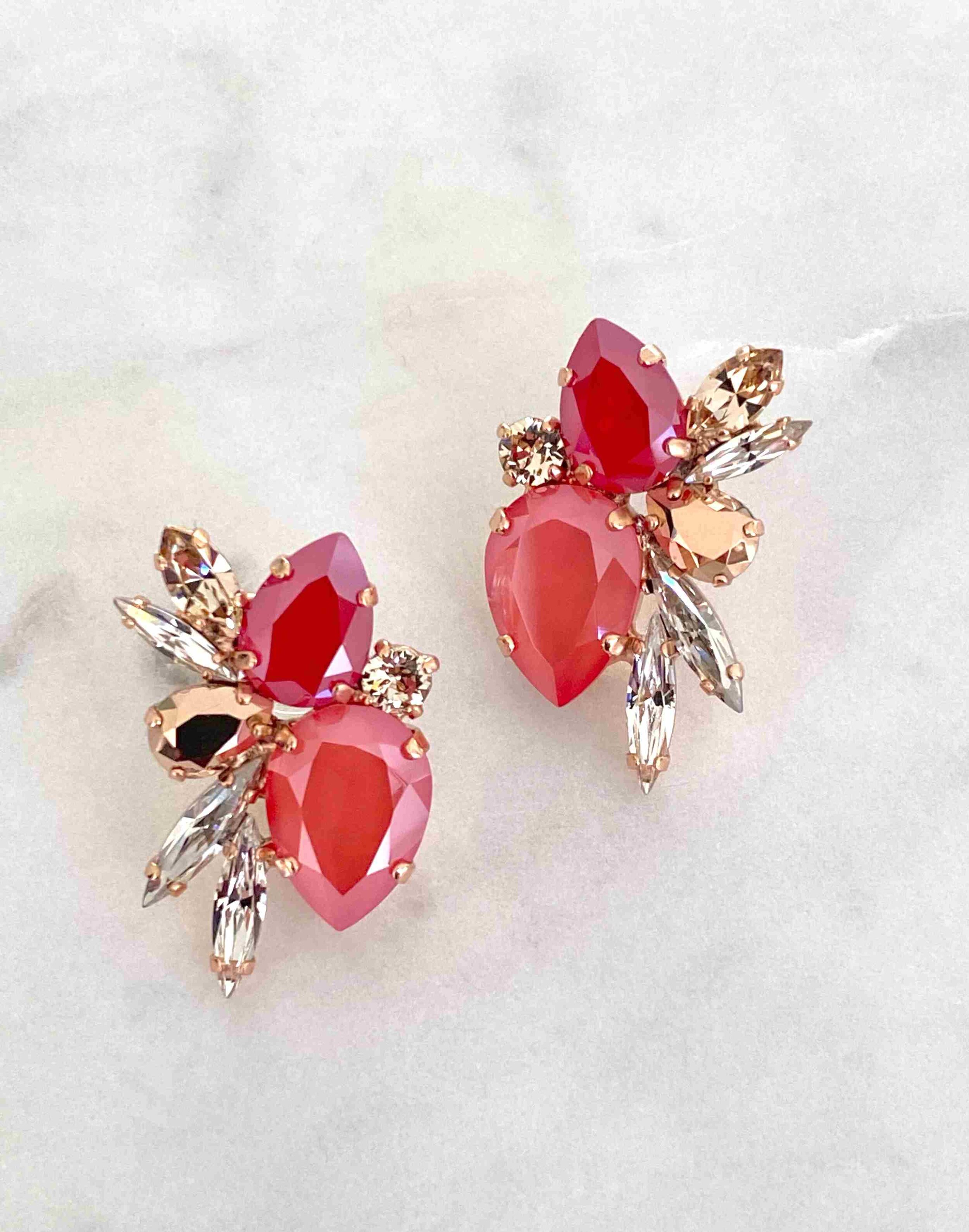 Pair of Stones Of Atlantis Lefkada Drop Earrings in coral on head