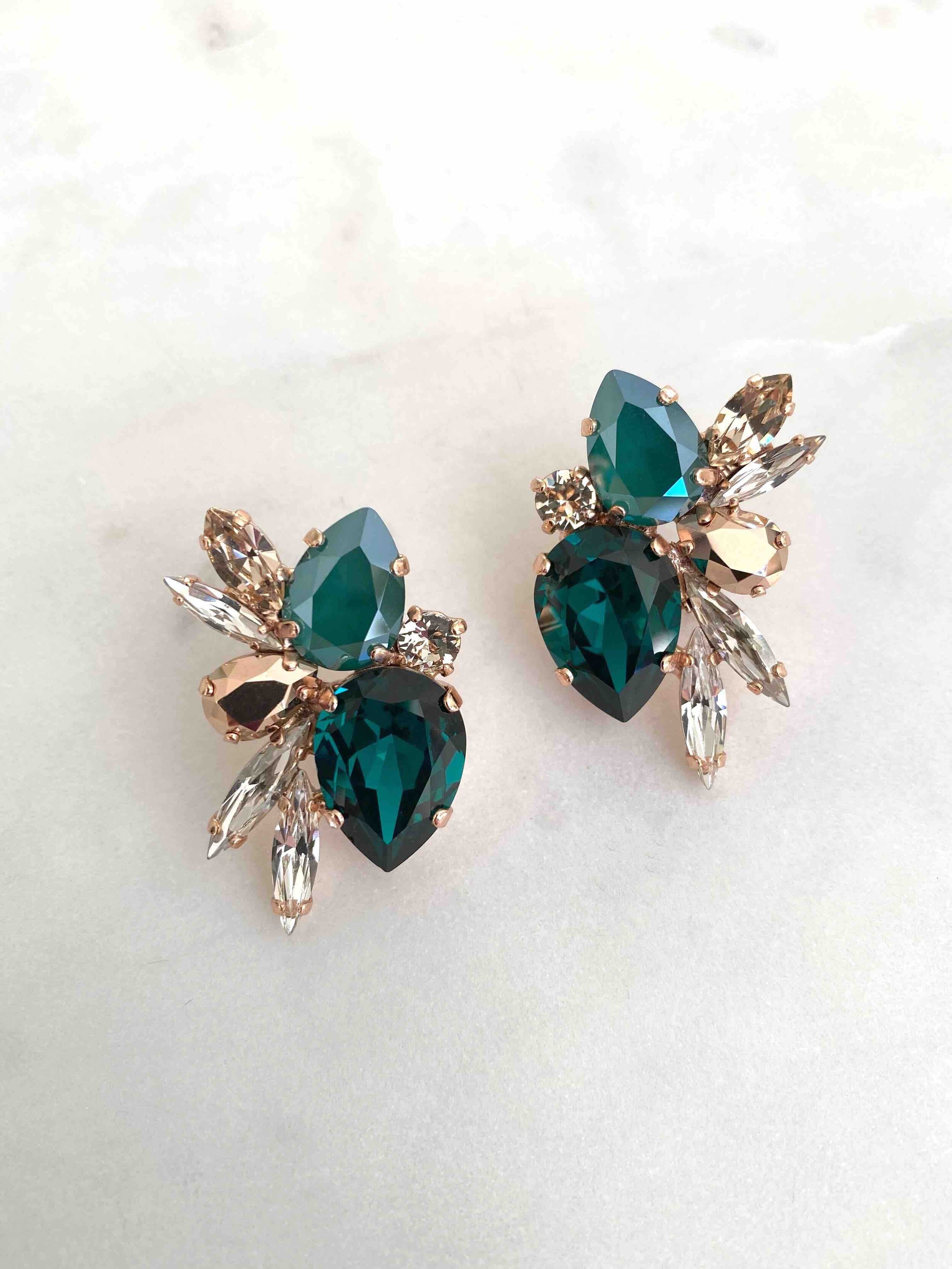 Pair of Stones Of Atlantis Lefkada Stud Earrings in emerald