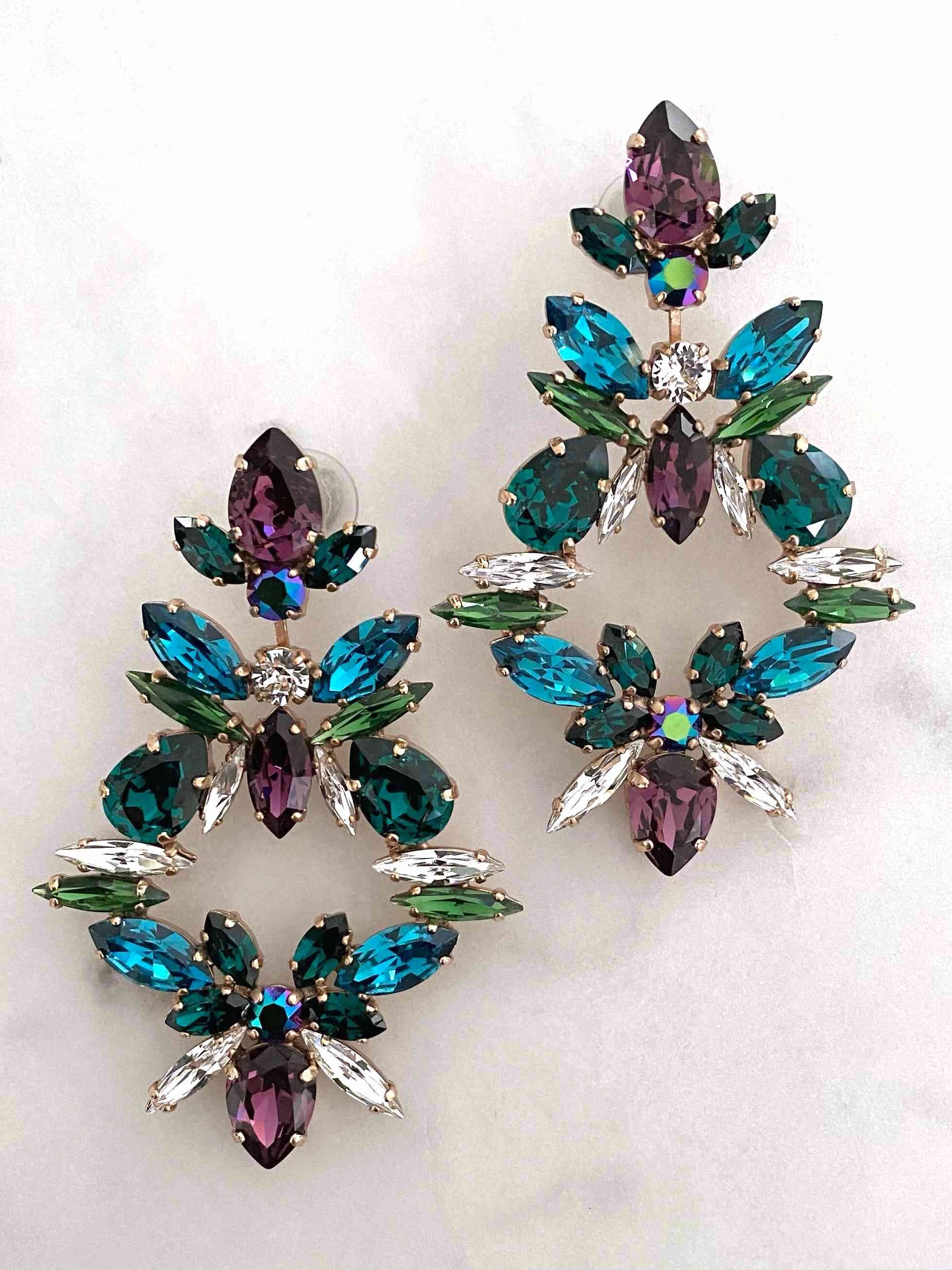 Pair of Stones Of Atlantis Lefkada Drop Earrings in emerald and amethyst