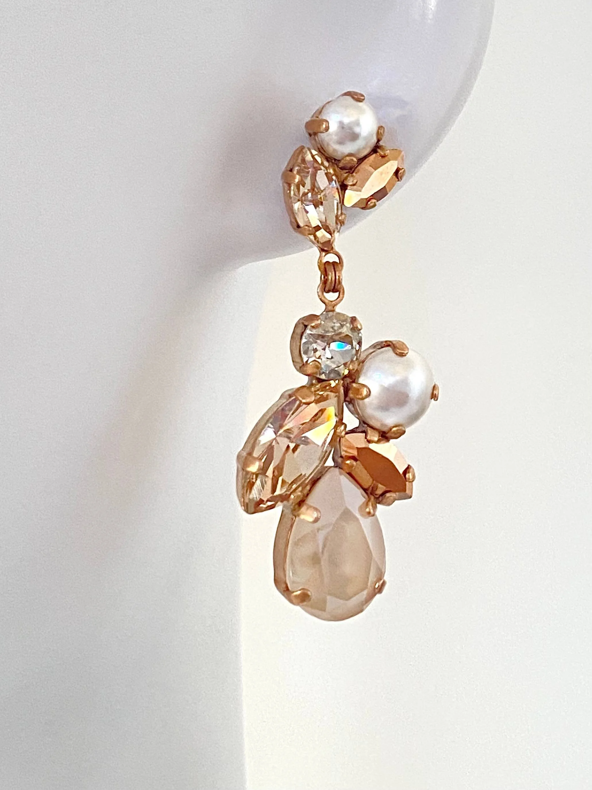 Stones Of Atlantis Livadi Drop Earrings in ivory and pearl on head