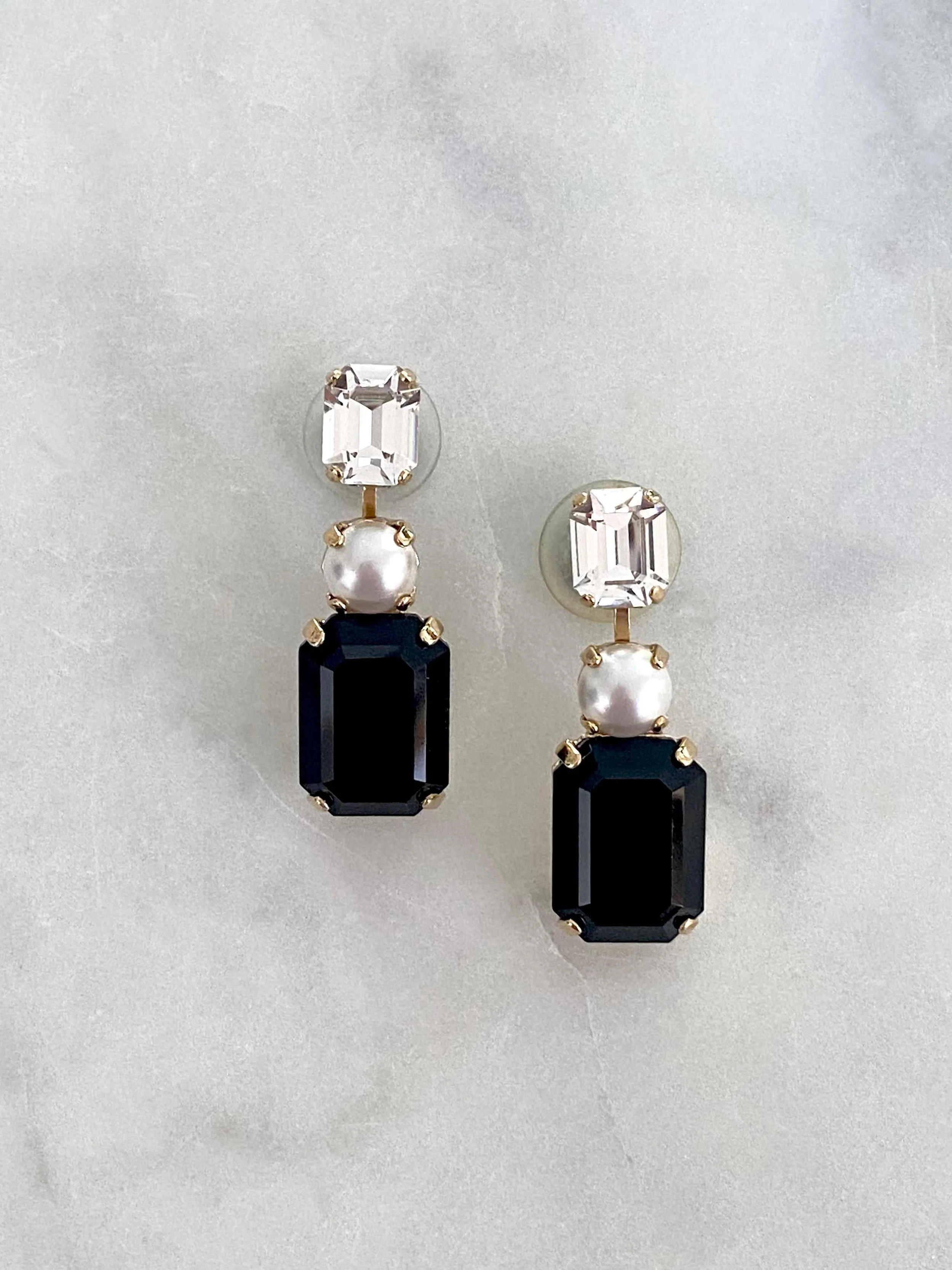 Stones Of Atlantis Kouros Drop Earrings (L) in pearl and jet (IMG_7751.jpg)