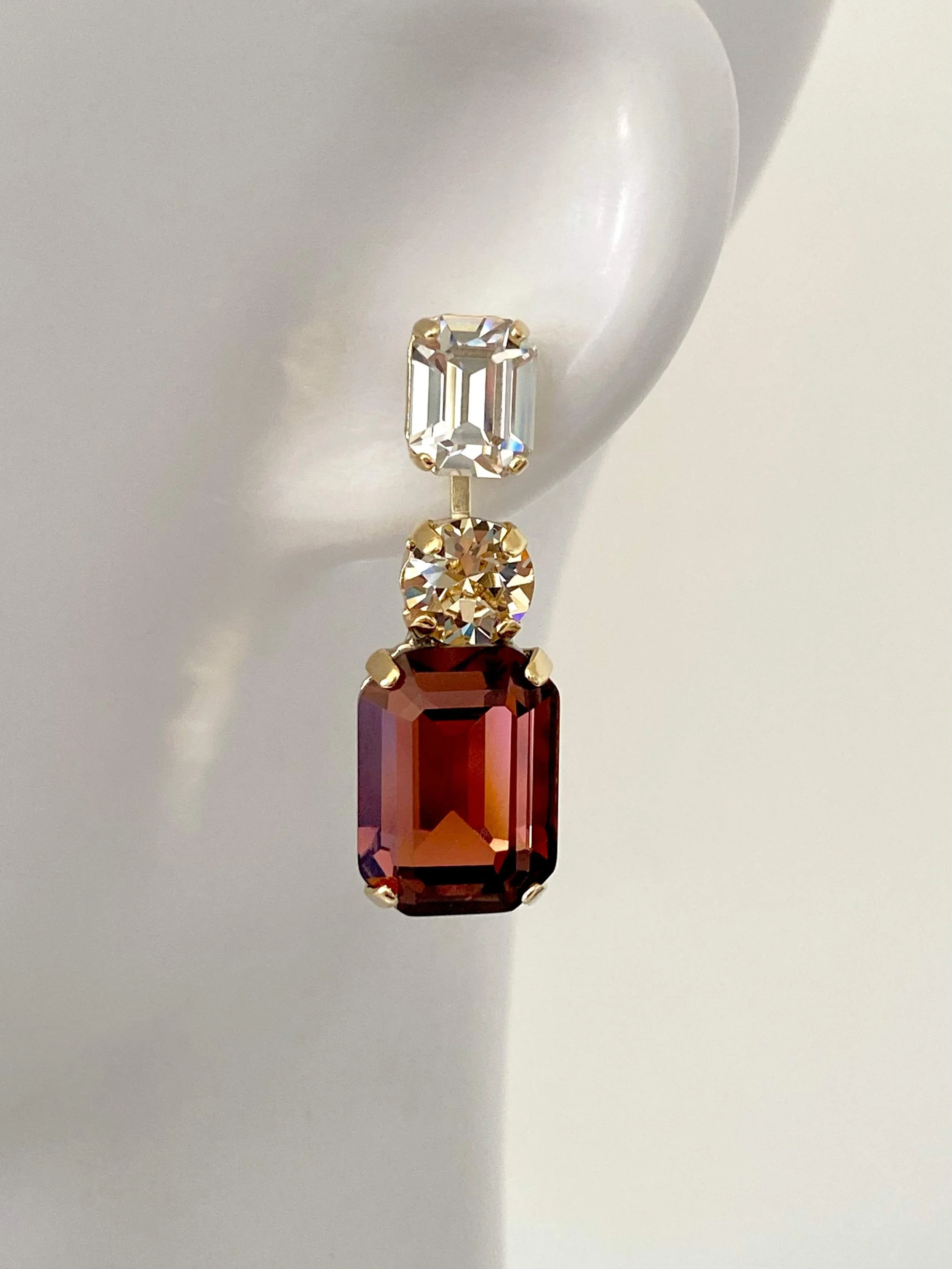 Stones Of Atlantis Kouros Drop Earrings (L) in burgundy on head