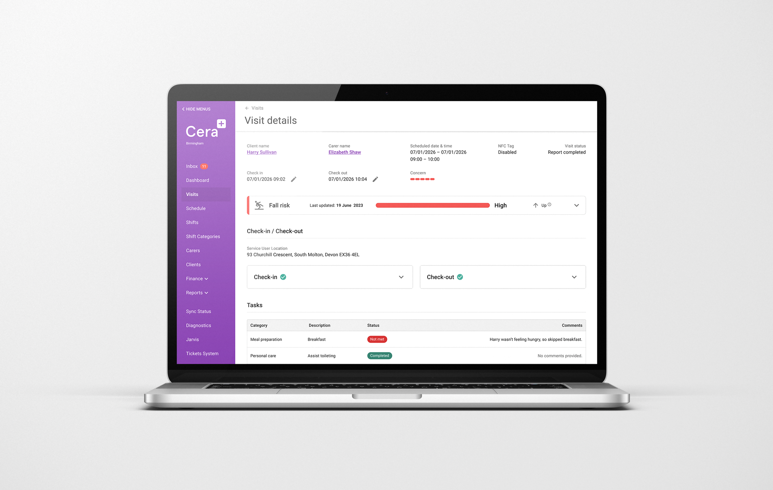 Cera Fall Risk: high score