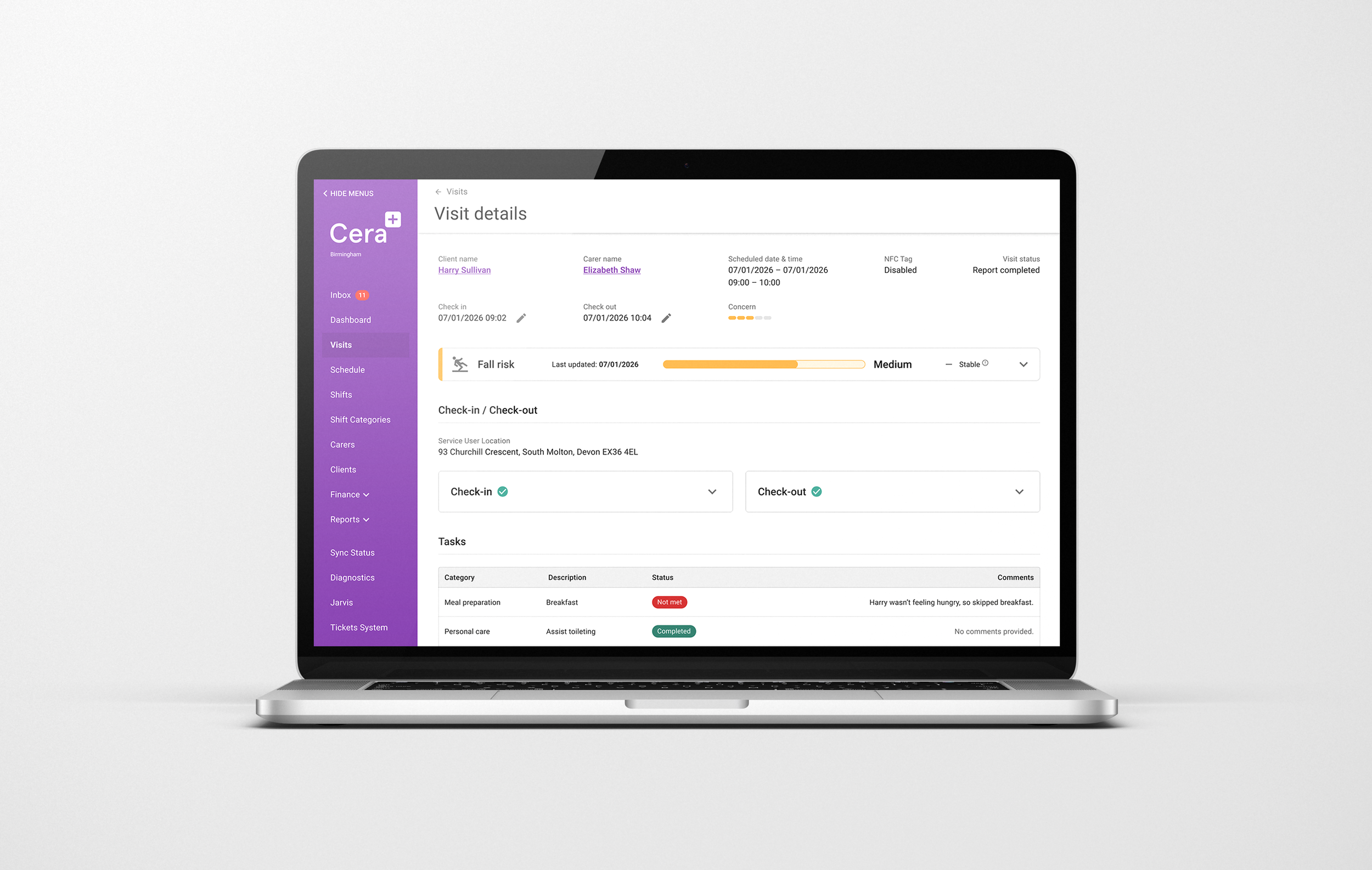 Cera Fall Risk: medium score
