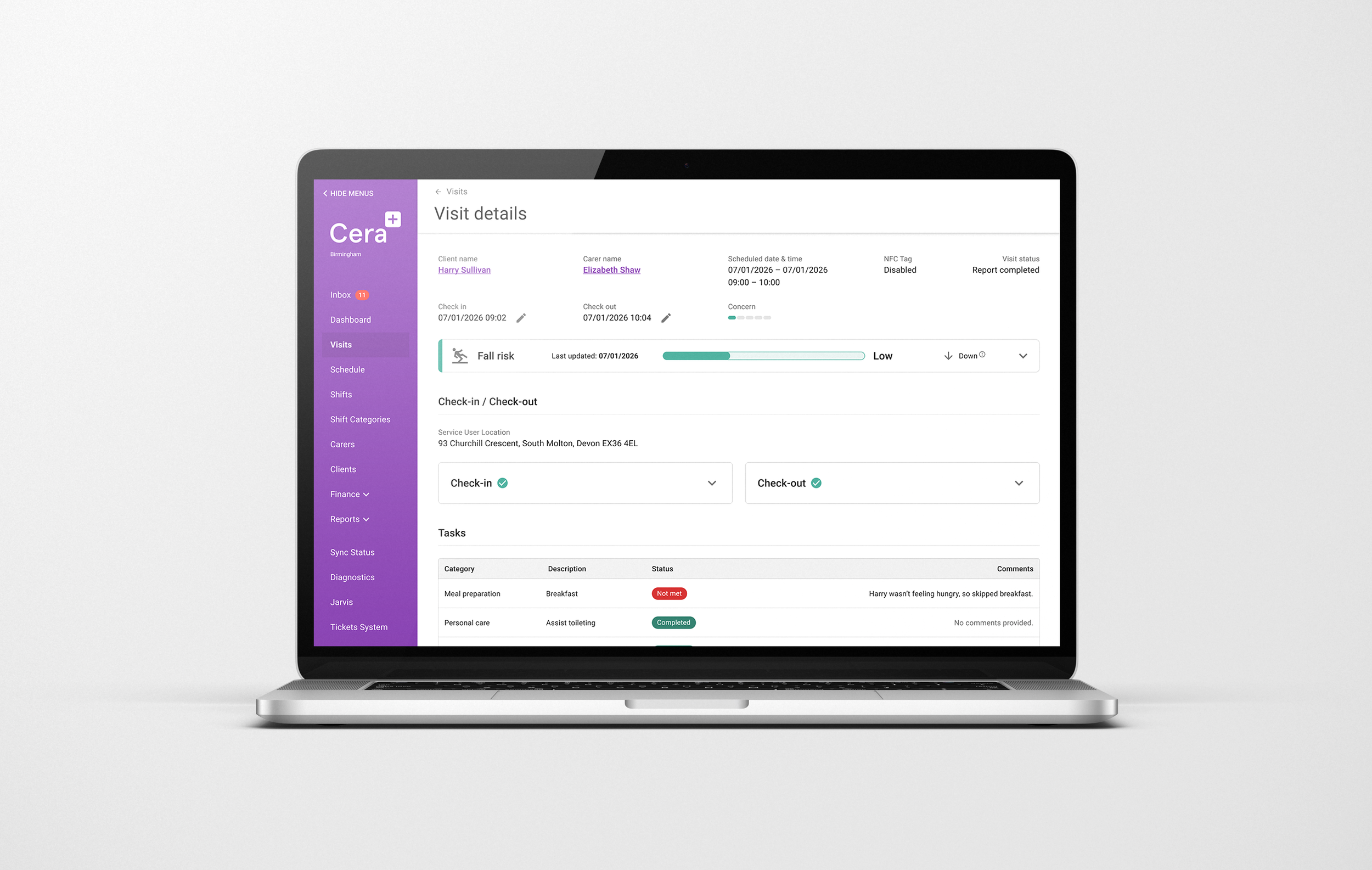Cera Fall Risk: low score