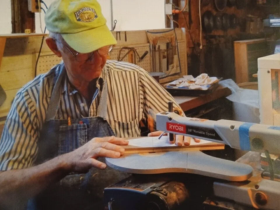 Black walnut and poplar were just 2 of the woods Jerry liked to combine for his feathers.