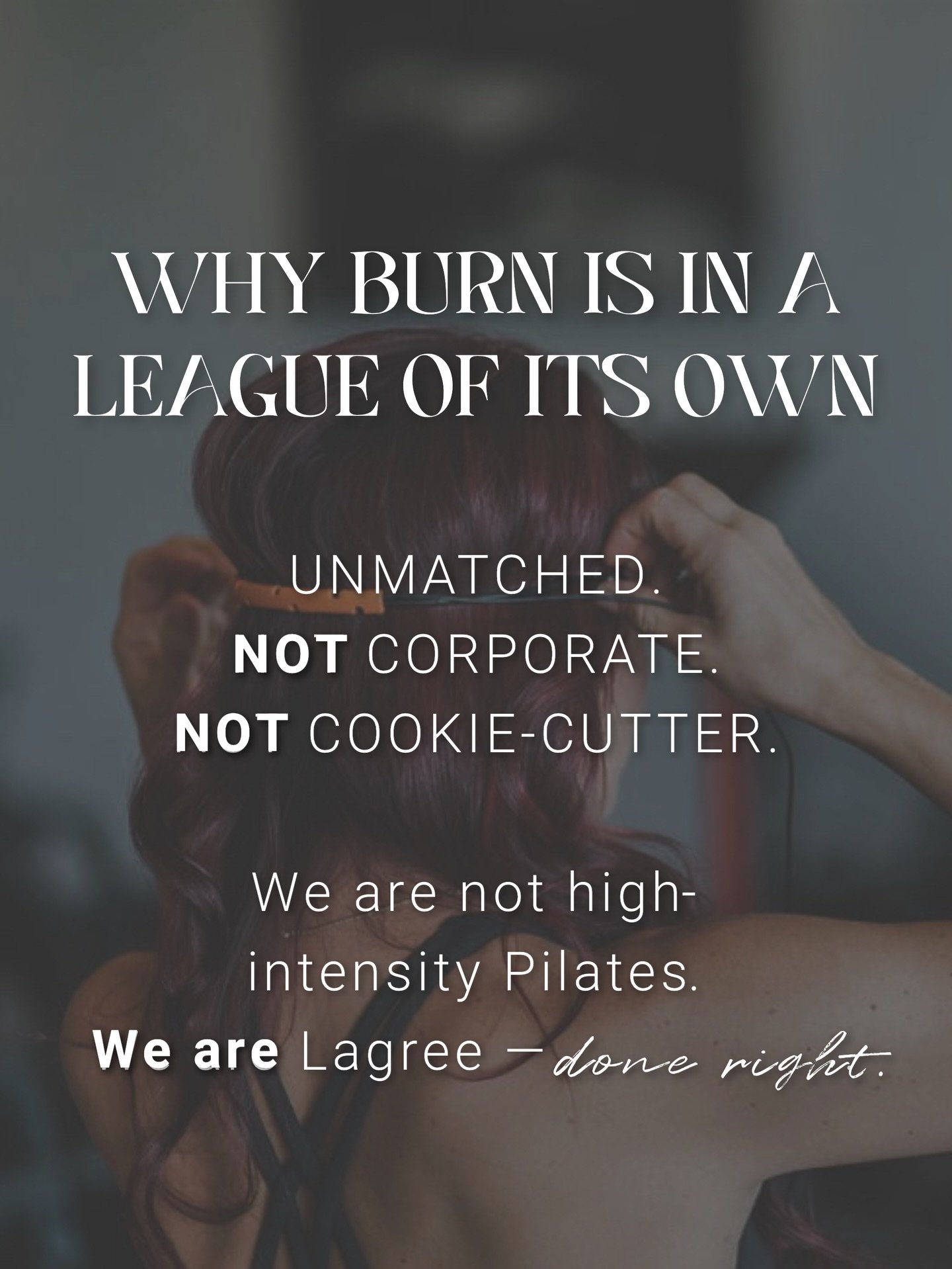BURN was built on intention, not hype. We believe in training smarter, not harder. 

Our mission is to empower every individual through the Lagree Method - the original high intensity, low-impact workout that started it ALL. 

Strengthen the body, sh