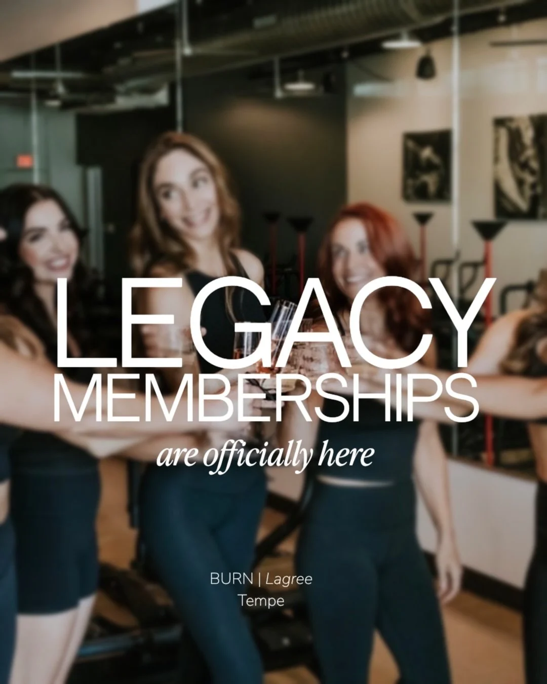 LEGACY MEMBERSHIPS ARE HERE

🔥 This limited pre-sale promotion is for new members and can only be used in Tempe 🔥

We&rsquo;re anticipating early August to open the doors to our newest studio: 

BURN Tempe 
📍 8750 S Rural Rd, Ste 102
(NW corner Ru