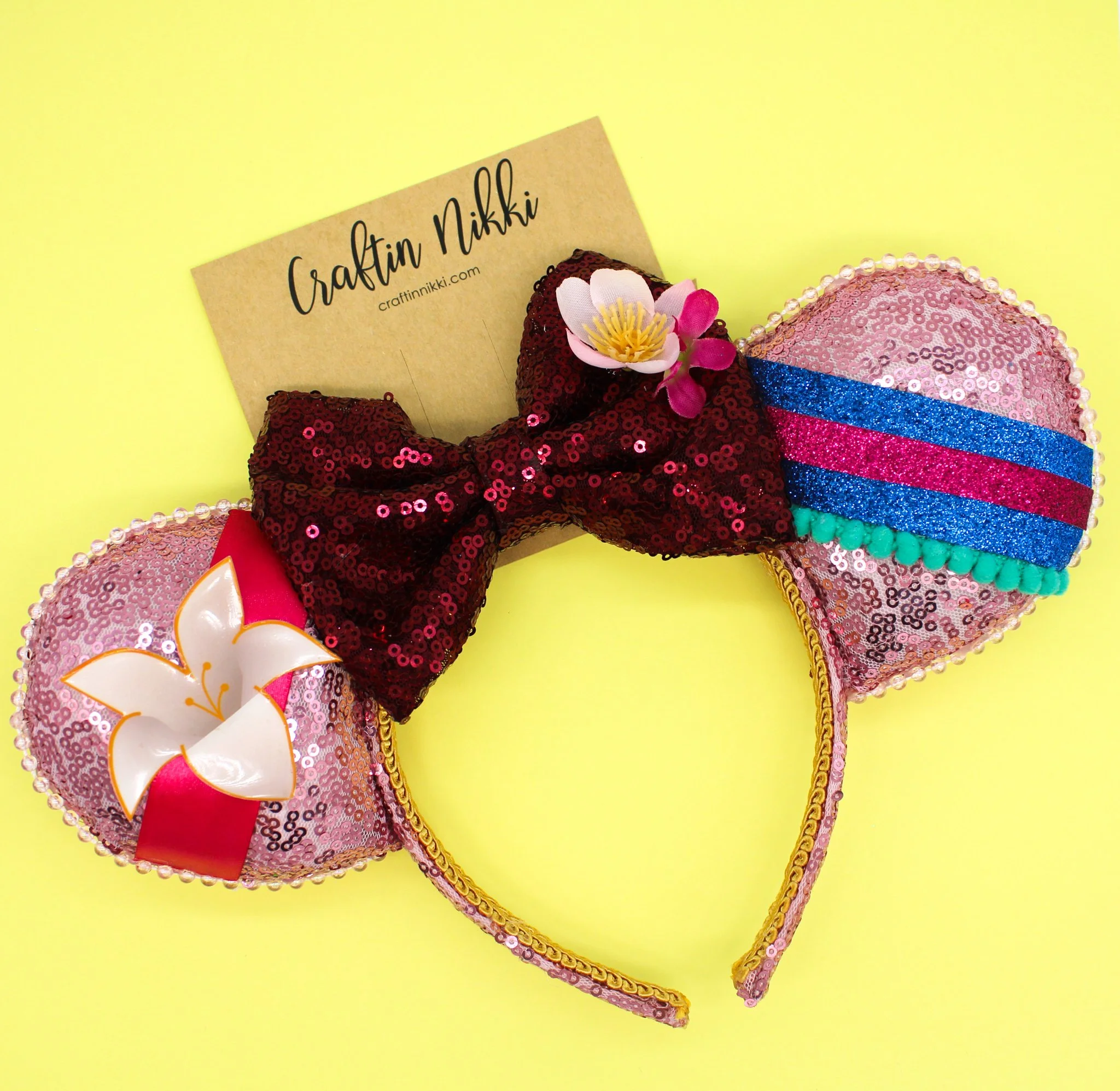 FACHPINT Blue Sequin Sully Ears Headband - Mini Mouse Ears For Kids & Adults, Theme Park Accessory