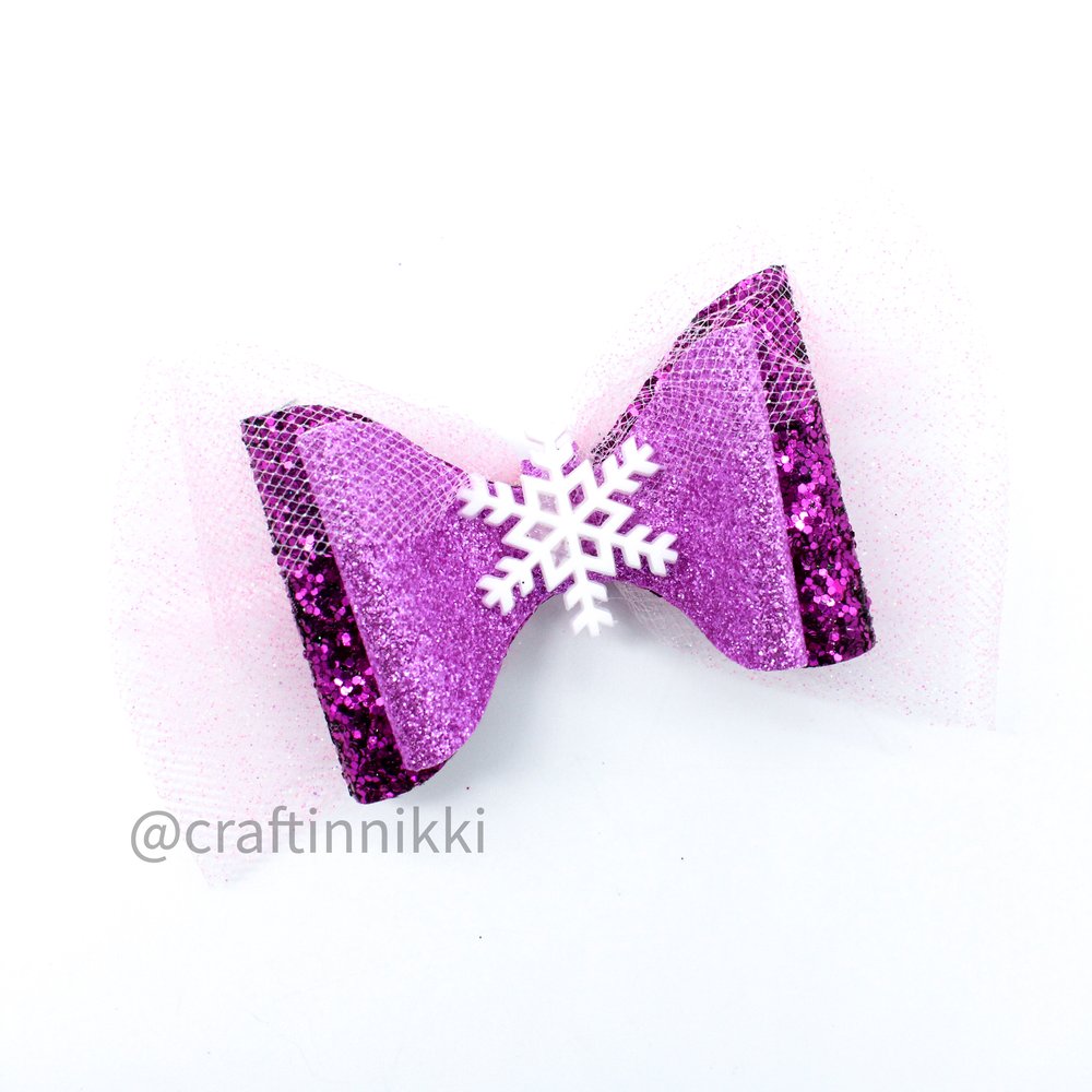 Pink and White Snowflake Glitter Hair Bow by Craftin Nikki