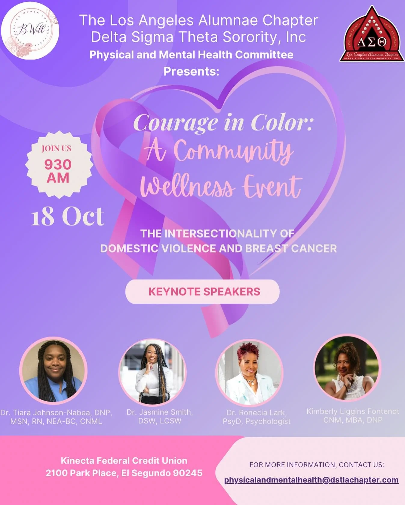 🎗️ Courage in Color: A Community Wellness Event 🎗️

Join us October 18 at 9:30 AM in El Segundo for a powerful day of healing, learning, and advocacy.

We&rsquo;re raising awareness about the intersection of domestic violence and breast cancer, fea