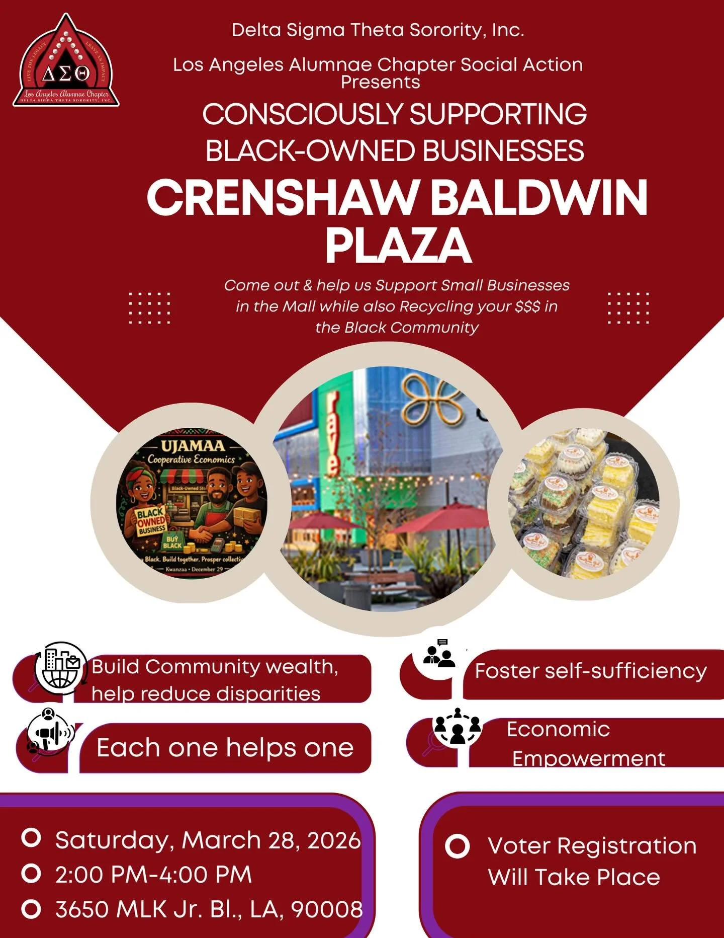 Support. Empower. Build. ❤️

Join the Los Angeles Alumnae Chapter of Delta Sigma Theta Sorority, Inc. as we consciously support Black-owned businesses at Crenshaw Baldwin Plaza.

Let&rsquo;s come together to recycle our dollars within the Black commu