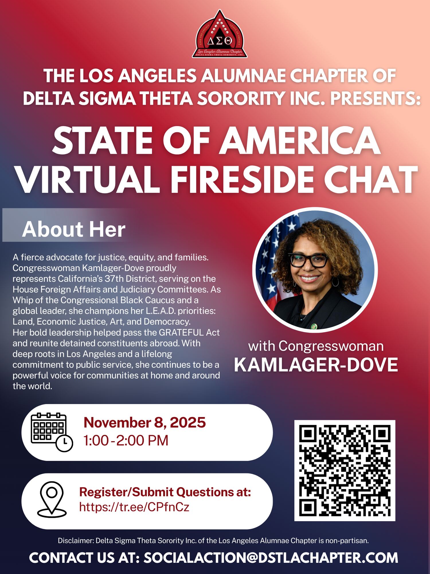 State of America Virtual Fireside Chat with Congresswoman Kamlager-Dove ...