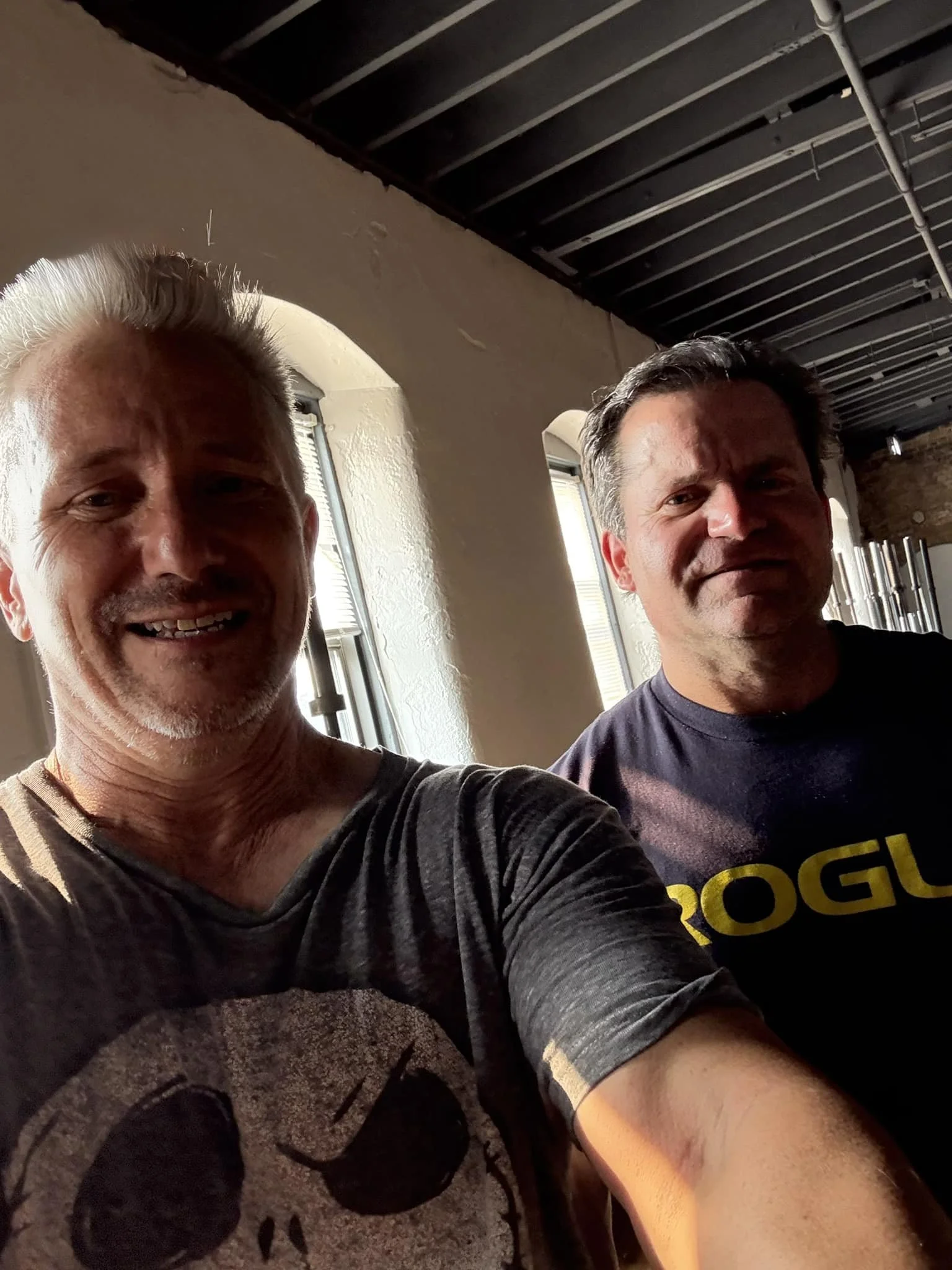 Mitch and Gary Sunday morning after Pinstripes, getting a workout in,
