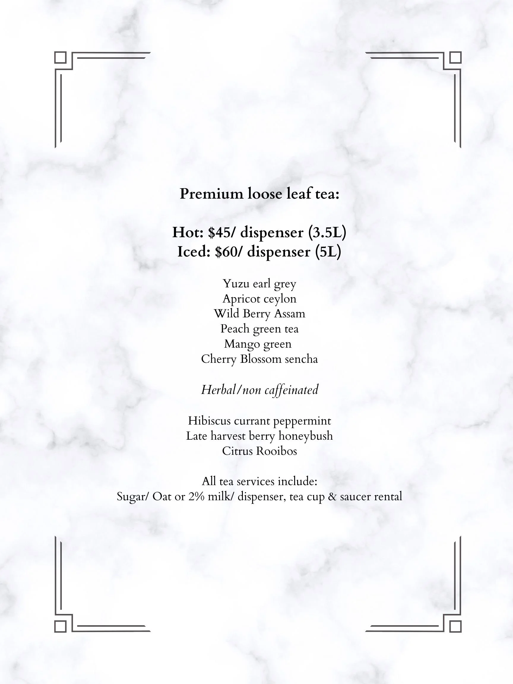 Bon Moment Canape catering menu- tea service