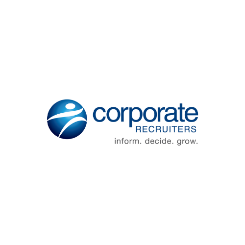 Logo of Corporate Recruiters with a blue circular icon and company name in blue and black text.