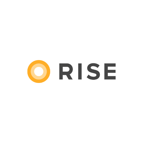 The logo features a gear icon in orange next to the word 'RISE' in dark gray letters.