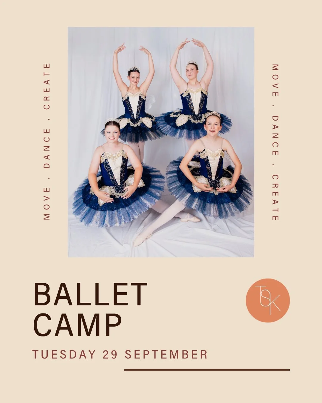 A special school holiday experience for all ballet students! 🧡🩰 

🧑&zwj;🩰 Tuesday 29 September 
🧑&zwj;🩰 Open to TSK and non-TSK students
🧑&zwj;🩰 Taught by ex-pros, PBT, Pilates &amp; Pointe specialists, RAD qualified teachers

Specialist clas