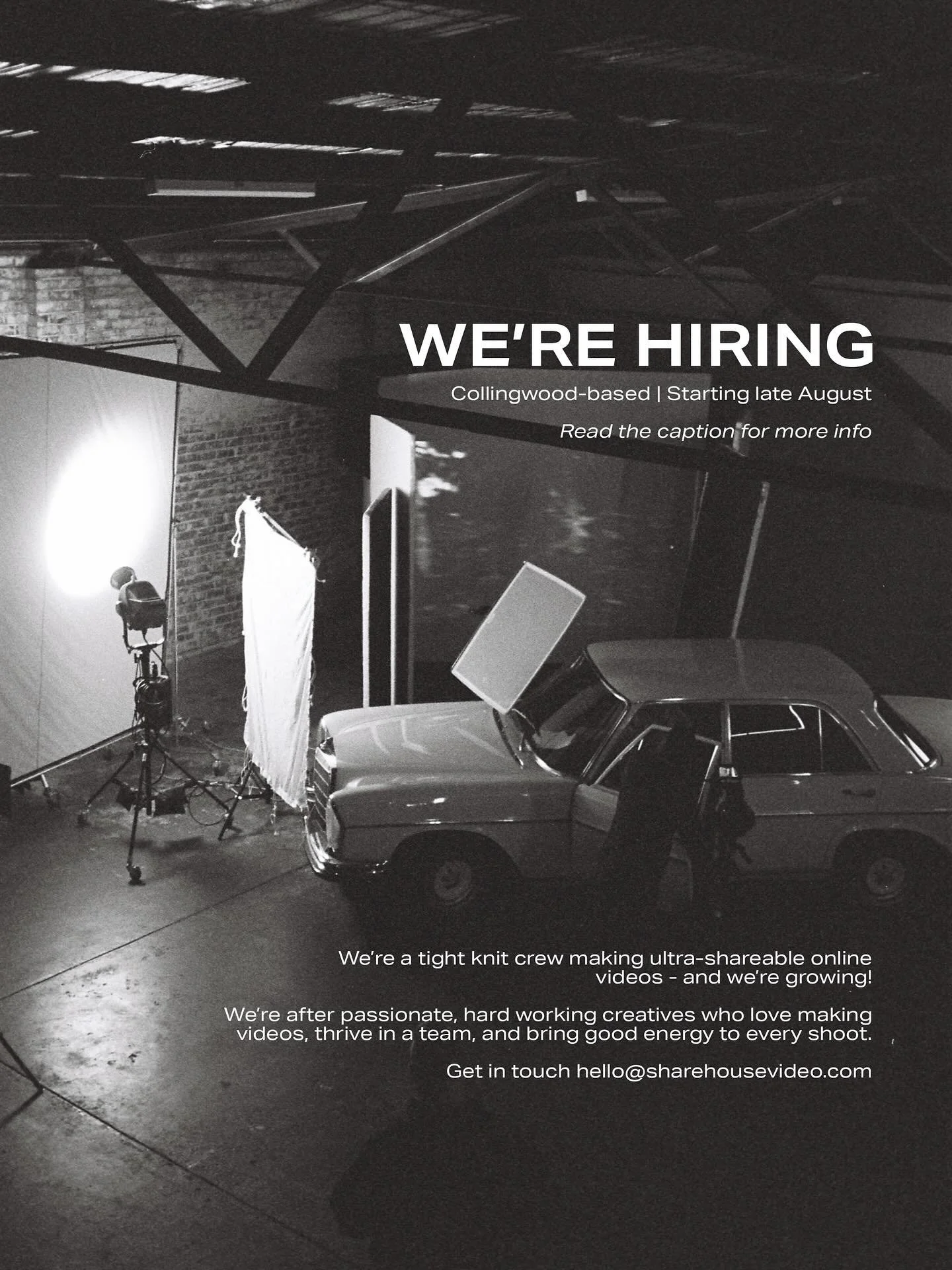 Some exciting news&hellip; we&rsquo;re hiring! 😎

We&rsquo;re looking for creatives obsessed with making videos to join the team. You&rsquo;d be working with us at our office here in Collingwood making killer online videos for our clients.

We&rsquo