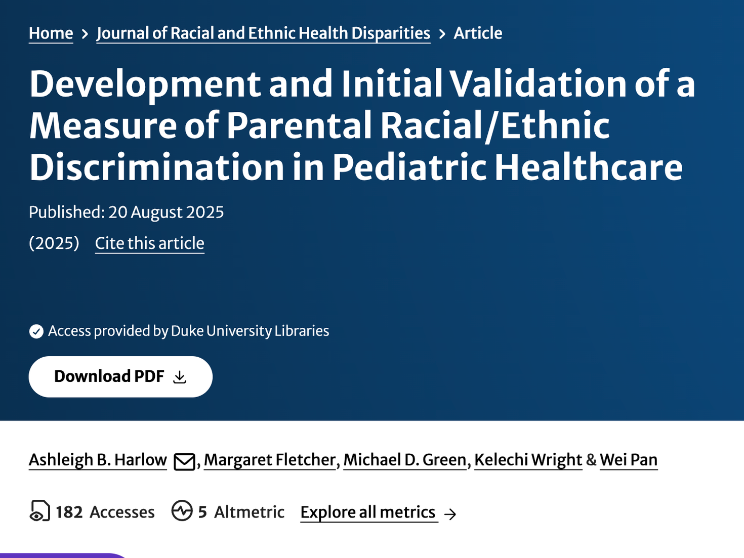 Paper led by a colleague where they developed a measure to assess parental discrimination.