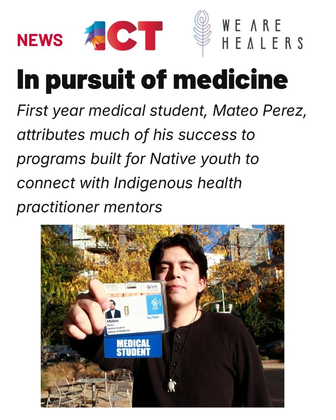 We&rsquo;re excited to share this story from @indiancountrytoday by Nika Bartoo-Smith @nikabartoosmith featuring one of our Healers Community Circle cohorts, Mateo Perez @mzp_2020 (Picuris, Santa Clara &amp; Cochiti Pueblos)! 🩺 

Mateo&rsquo;s journ