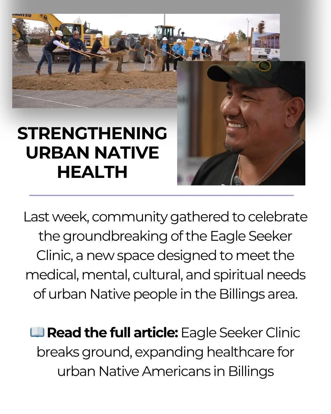 The future of Native health in Billings is growing. 🌿

The Eagle Seeker Clinic has officially broken ground&mdash;expanding access to primary care, mental health, optometry, and culturally grounded healing for urban Native families.

This new space 