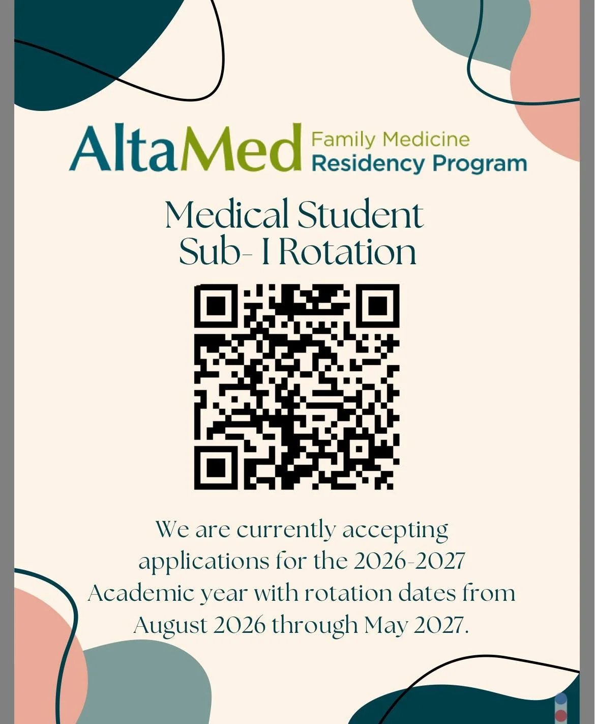 Calling future physicians! 🔍✨
AltaMed Health Services is now accepting applications for clinical rotations in their Family Medicine Residency Program for the 2026&ndash;2027 academic year.

If you're passionate about serving Southern California comm