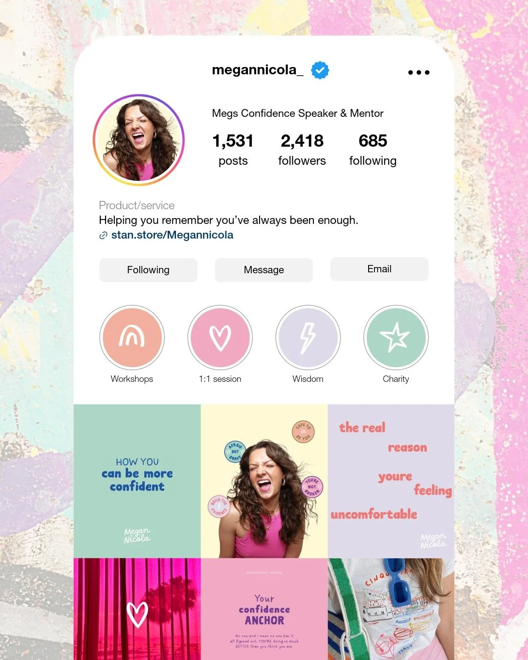 Social grid design for confidence coach Cirencester UK by Mechele Made Design Cirencester