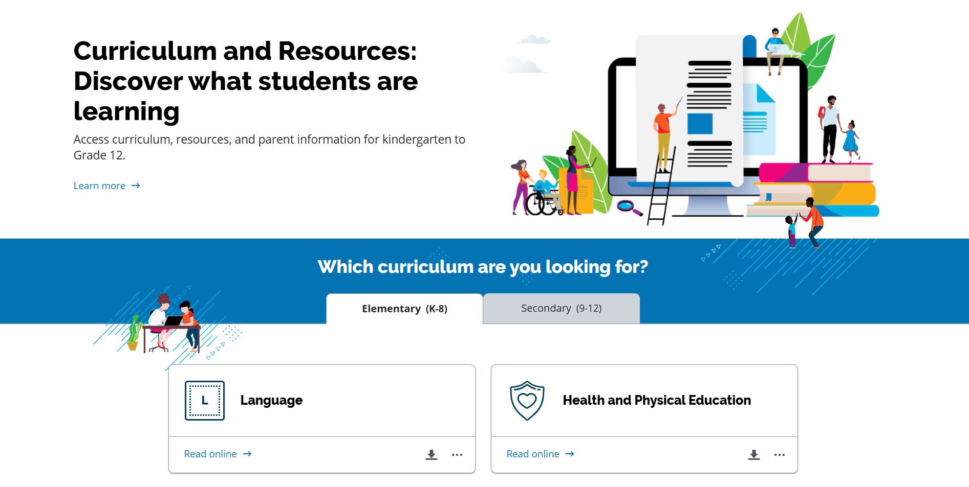 Image from page about Ontario curriculum and resources.