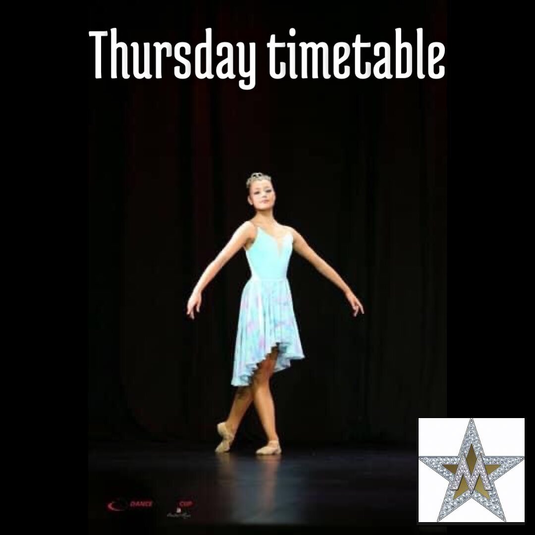🩰Thursday Timetable 🩰

Studio 1

3.30pm Junior Musical Theatre
4.30pm Ballet 
5.15pm Tap
6pm Ballet 
6.45pm Jazz
7.30pm Tap
8.15pm Lyrical 

Studio 2

6pm Acro
6.45pm acro 

See you there 🙌🏻💗🩰
